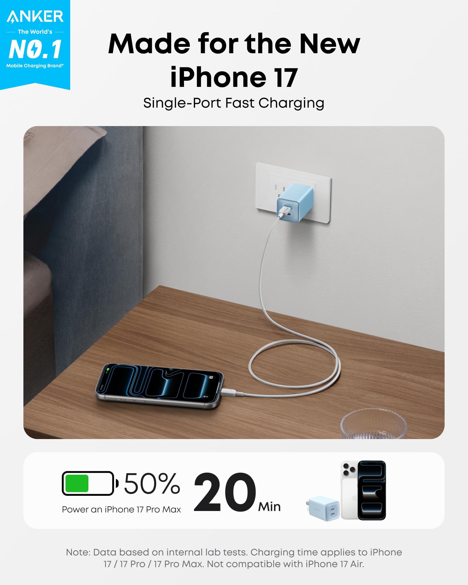 Anker Nano Charger USB-C with 27W and 20W outputs for simultaneous charging.