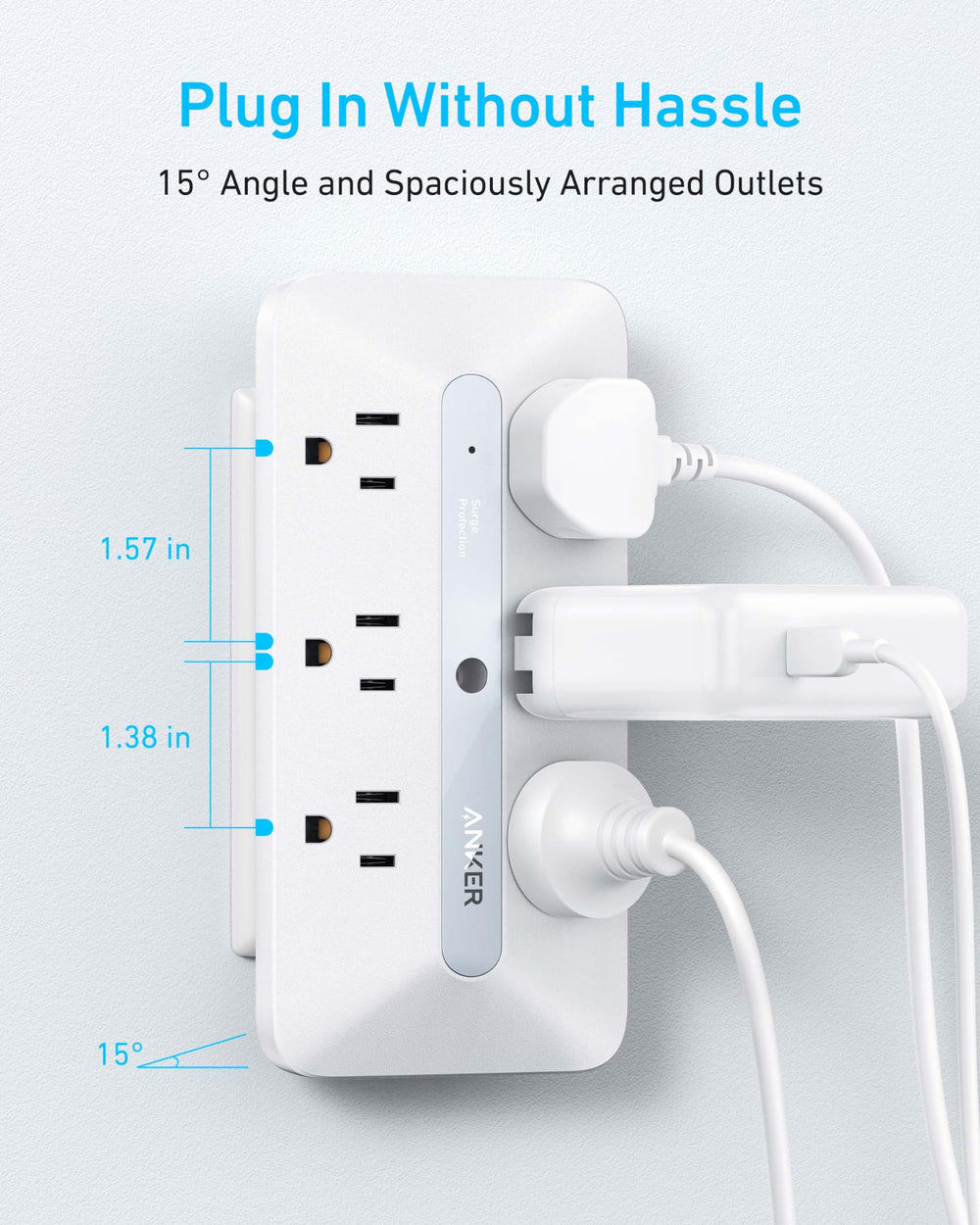 Anker Outlet Extender ultra-thin profile hugs the wall neatly.