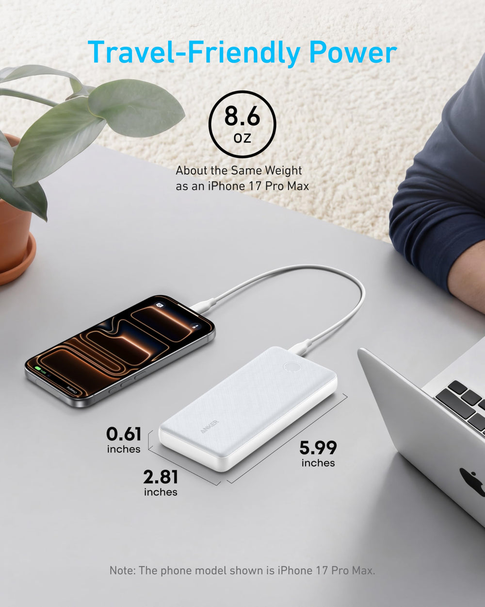 Anker Power Core 10K durability test, scratch-resistant and drop-tested for everyday use.