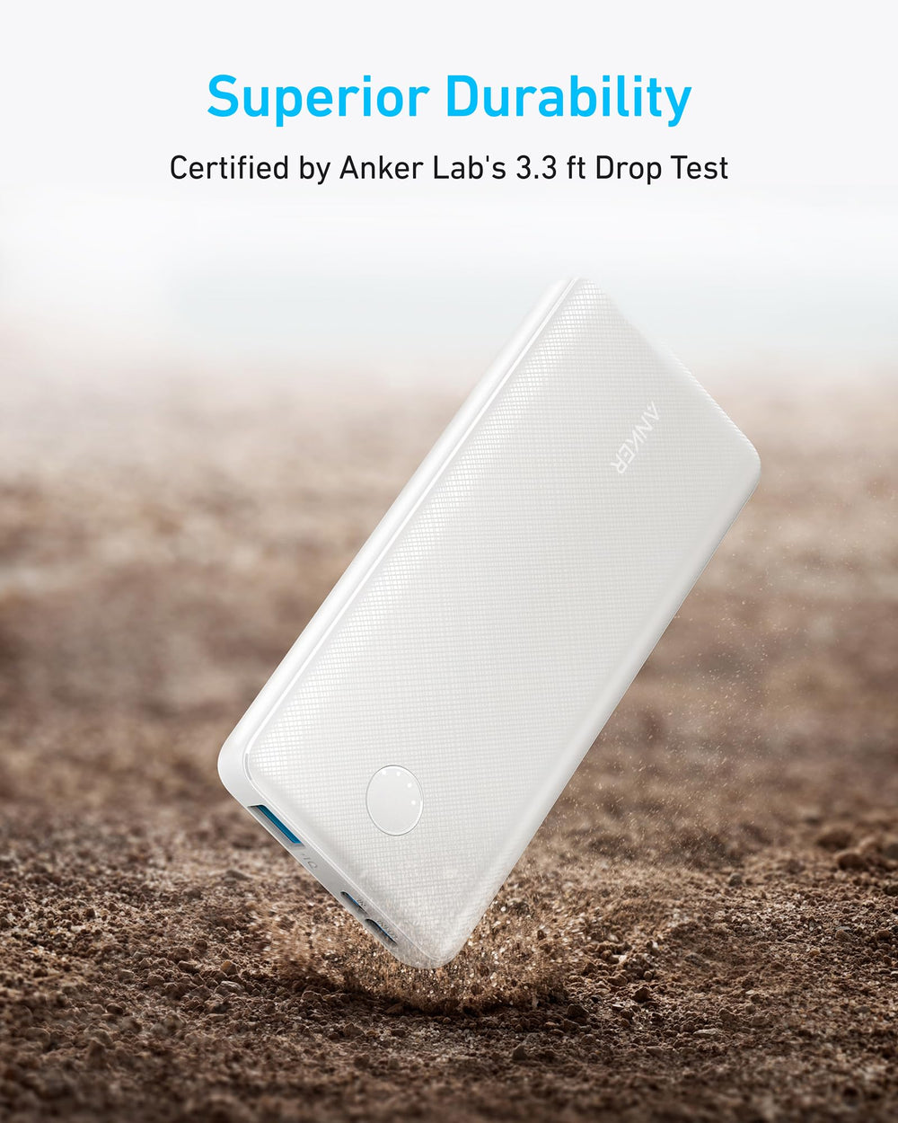 Anker Power Core 10K charging an iPhone Galaxy-style device, versatile USB-C charging for smartphones.