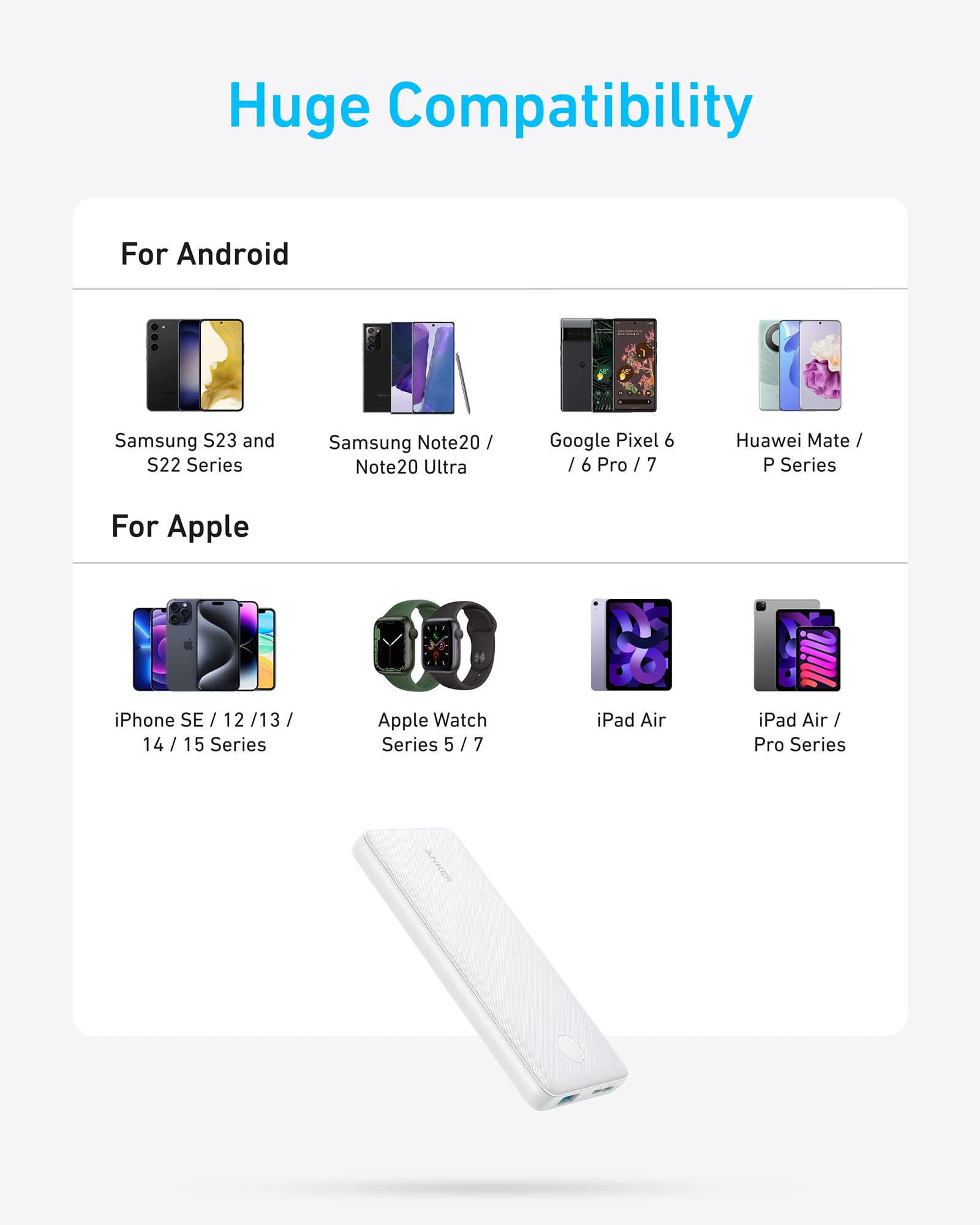 Anker Power Core 10K packaging contents, USB-C cable and warranty included.