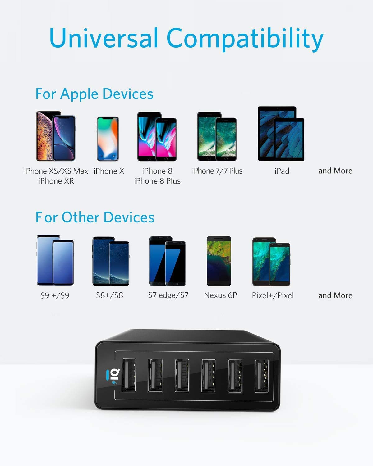 Anker PowerPort 6 included cable helps tidy charging at home or office.