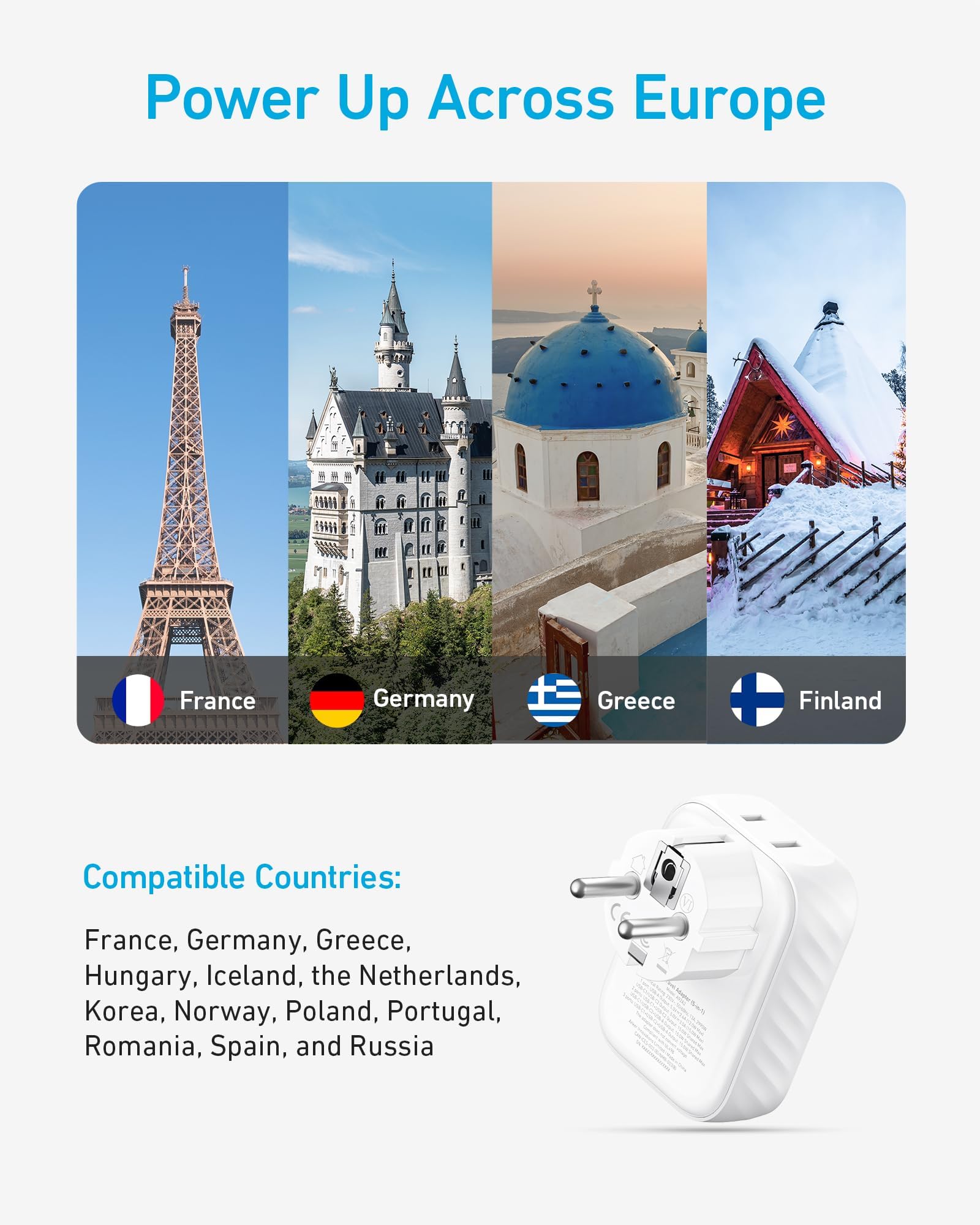 Anker travel adapter packaging shows guide, warranty, and support.