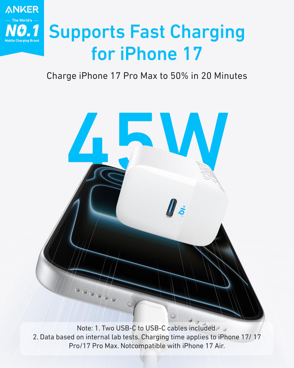 Anker USB-C cables, 5 ft, 2-pack enable flexible, durable fast charging.