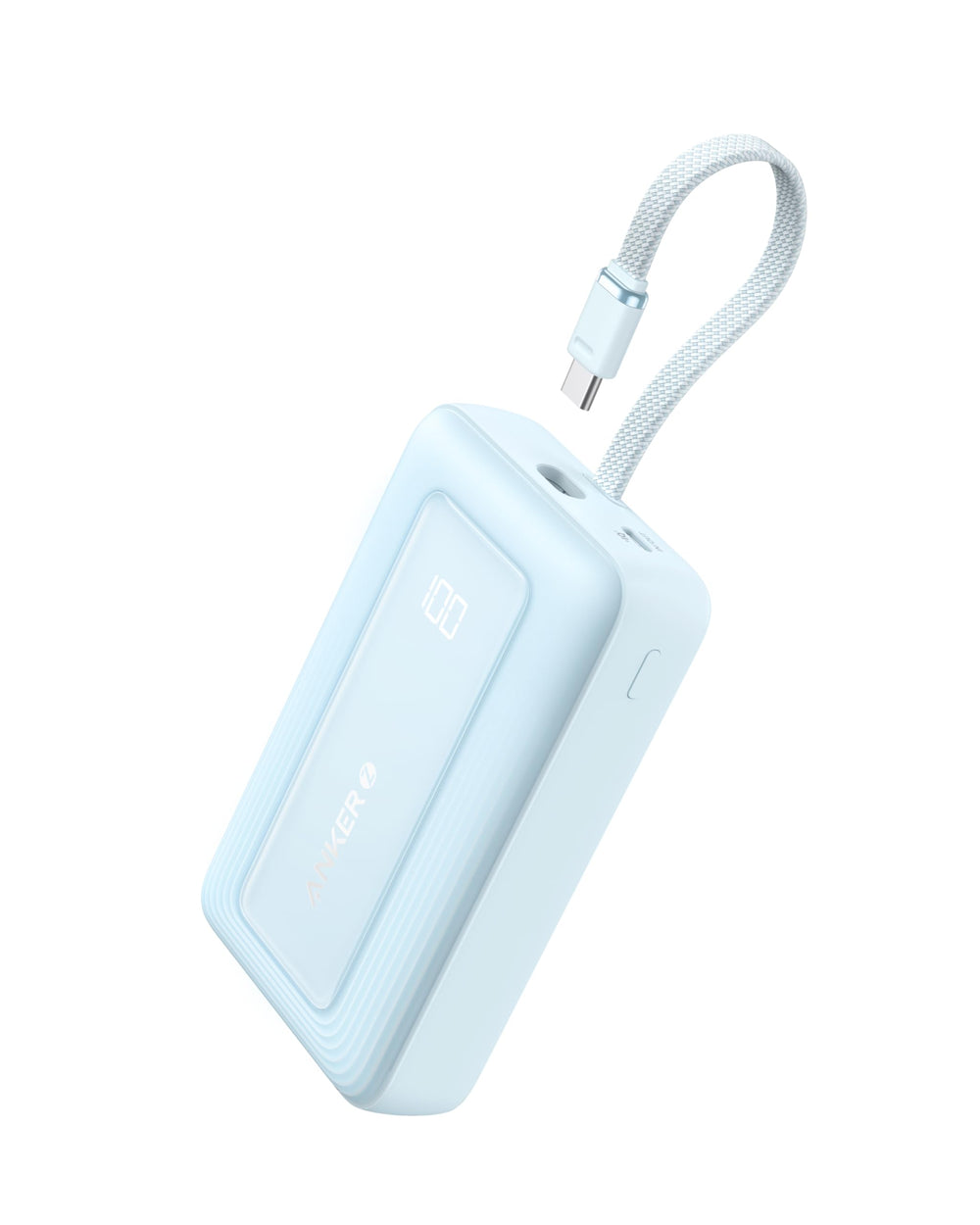 Anker Zolo Power Bank with built-in USB-C cable for quick on-the-go charging.