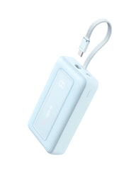 Anker Zolo Power Bank with built-in USB-C cable for quick on-the-go charging.