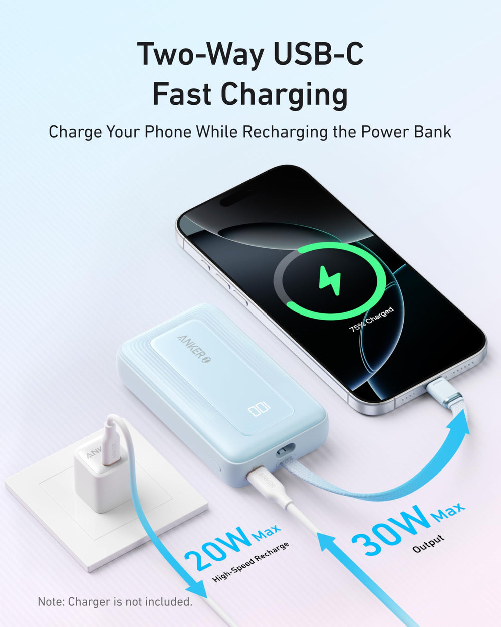 Anker Zolo Power Bank built with a durable USB-C cable for longevity.
