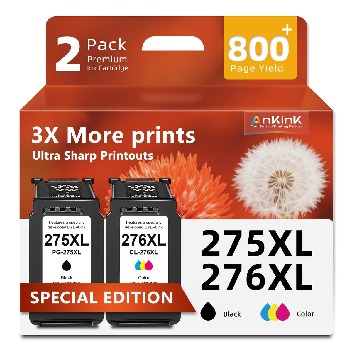 Ankink 275XL black ink cartridge for Canon printers delivers reliable black printing.