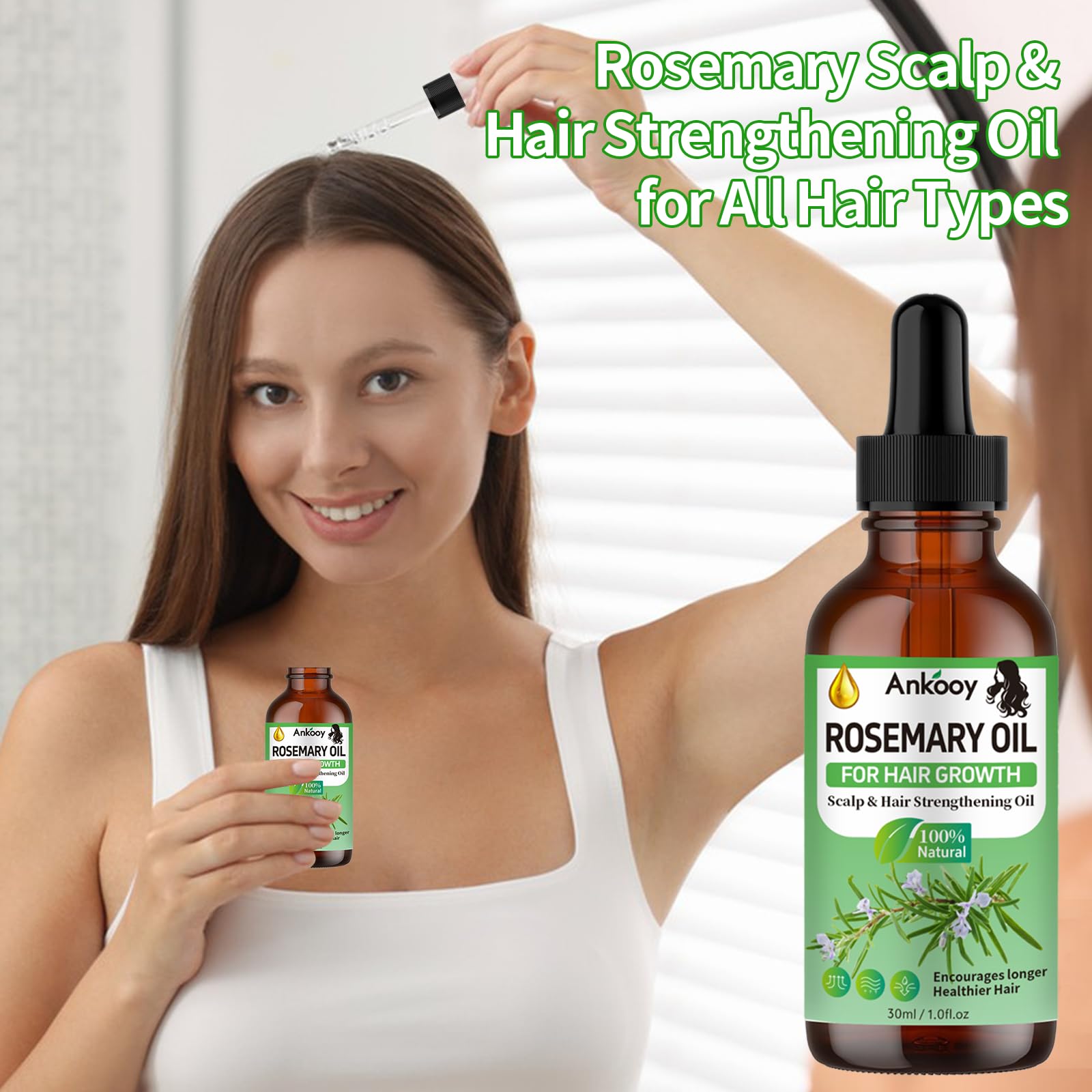 ANKOOY Rosemary Oil supports nourishing scalp care for thicker-feeling hair.