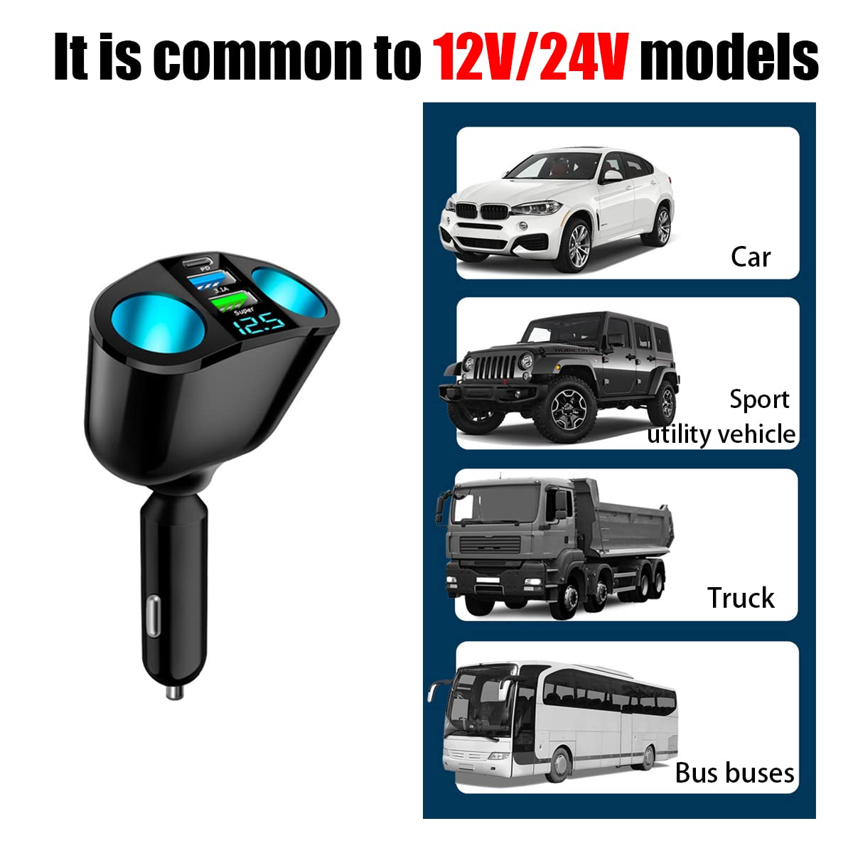 Ankuee car lighter splitter supports dash cams and USB devices with fast charging.