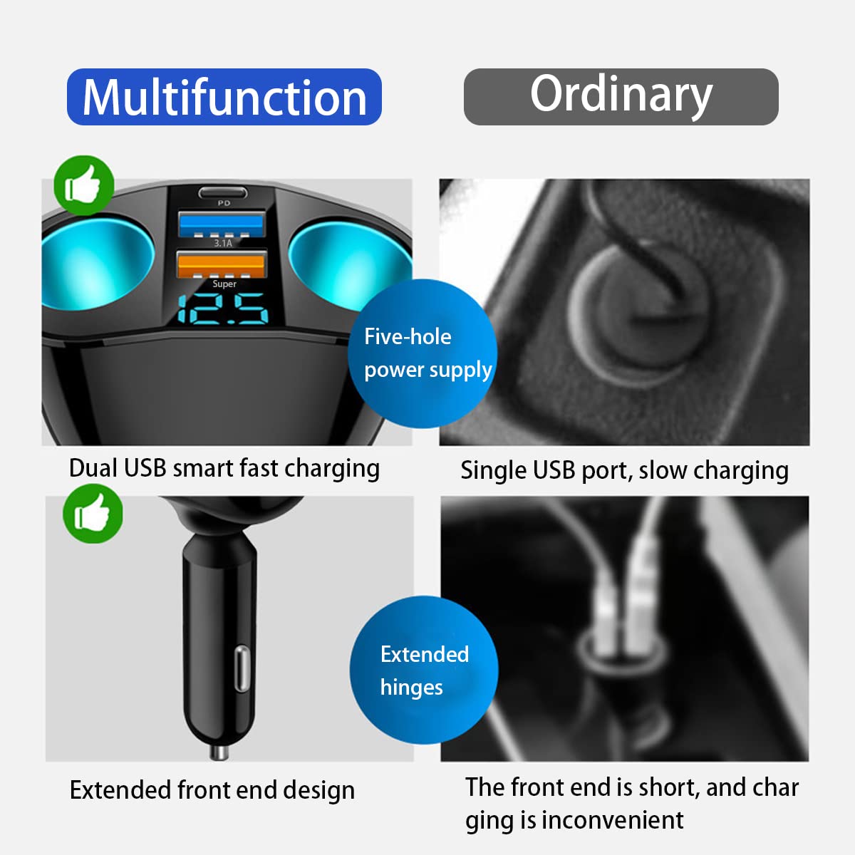 Ankuee car lighter splitter with LED voltage display helps monitor power while charging.