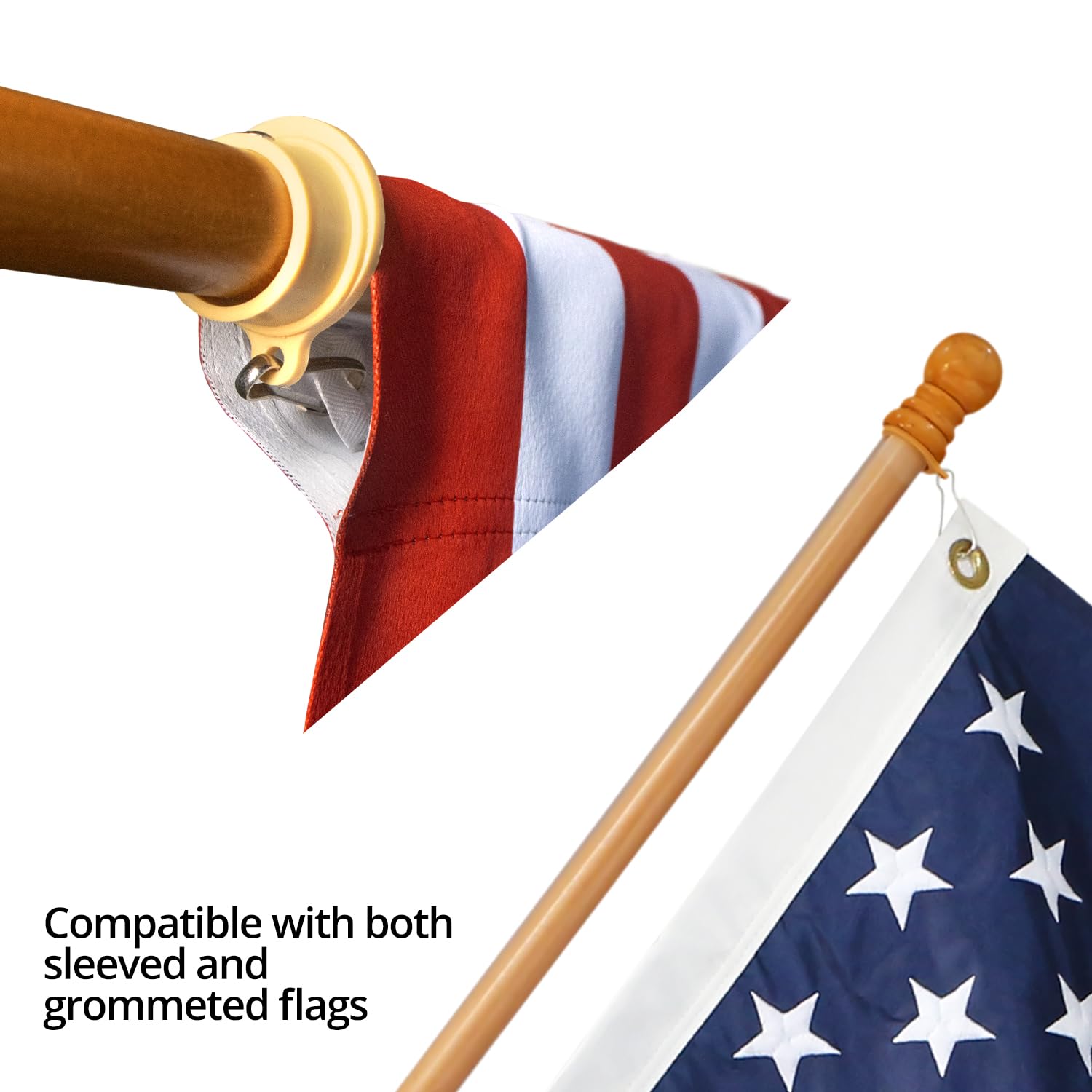 Anley adjustable bottom clip adapts to varying flag sizes.