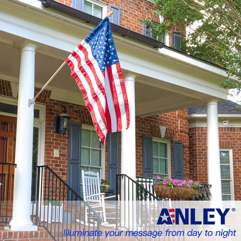 Anley anti-wrap tube keeps flags neat and crisp in breezy weather.