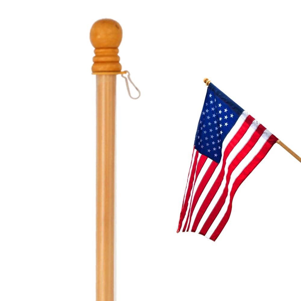 Anley pine wood flagpole with sleeve flag display for clean mounting.