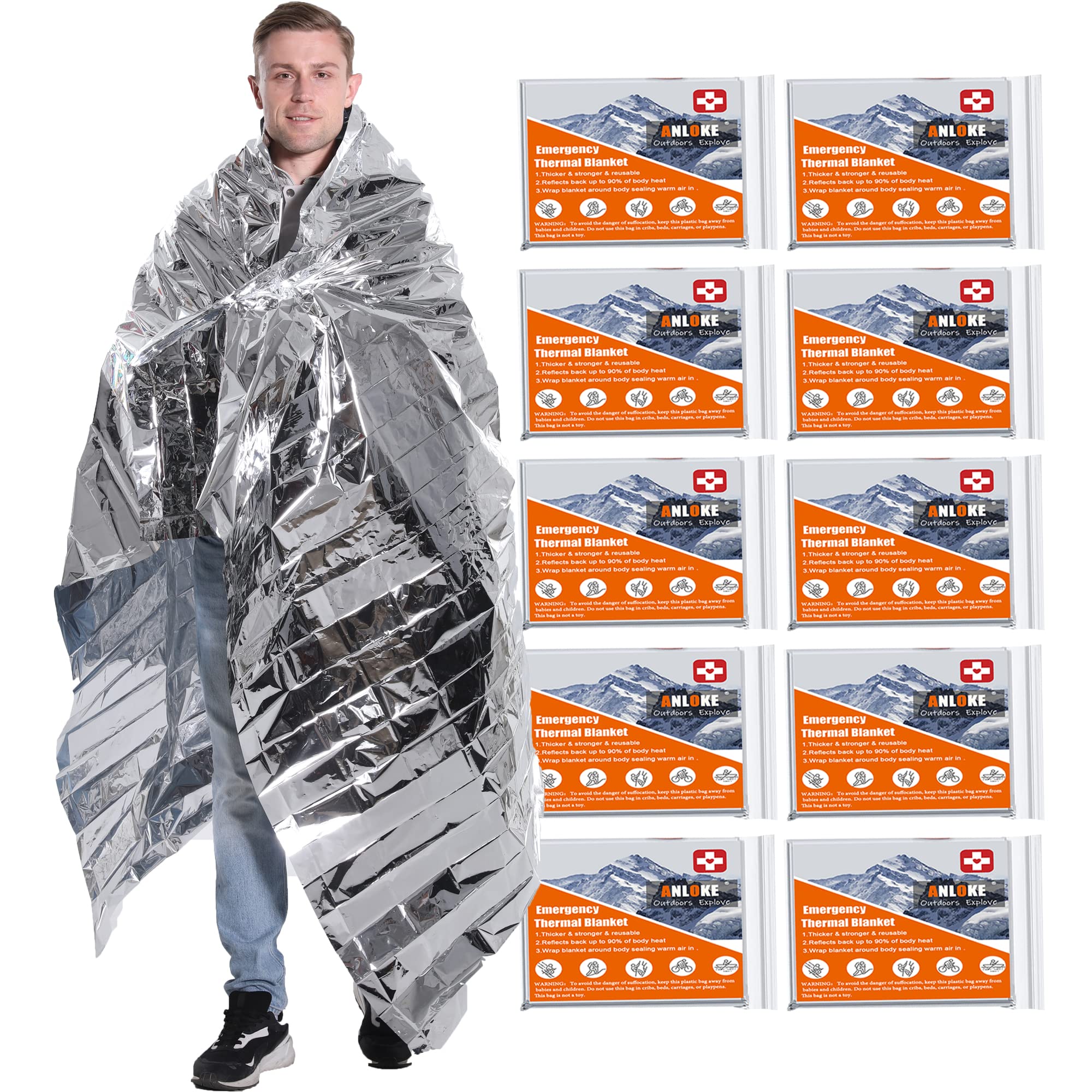 ANLOKE emergency blanket demonstrates heat retention for personal warmth.