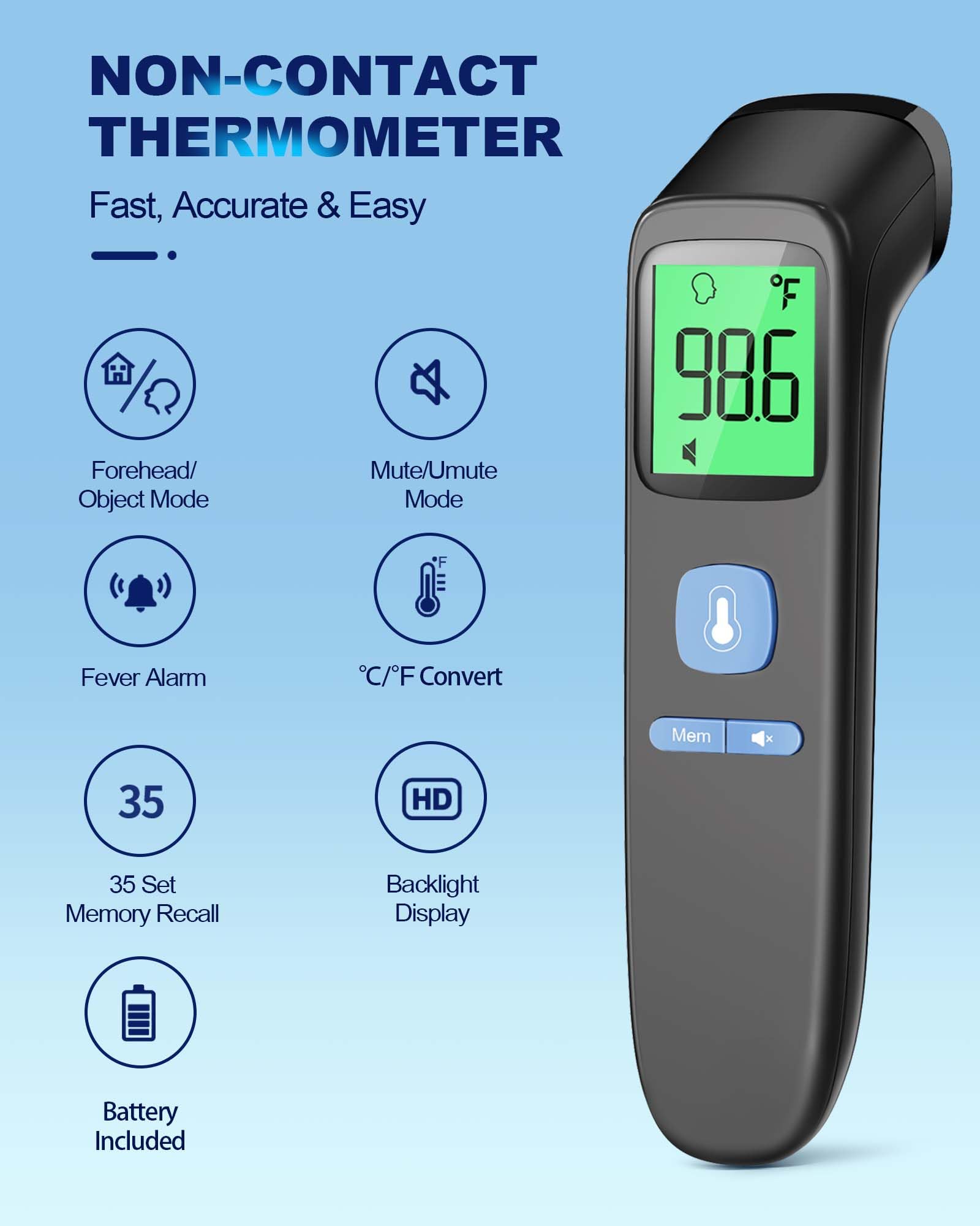 ANMEATE no-touch thermometer in mute mode for quiet operation