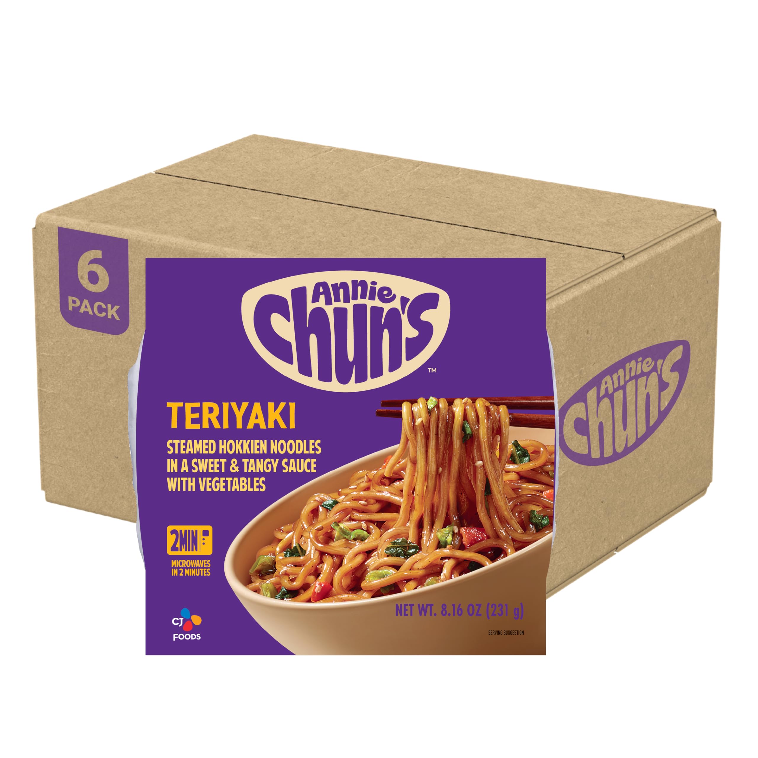 Annie Chun's Teriyaki Noodle Bowl front view, quick heat meal