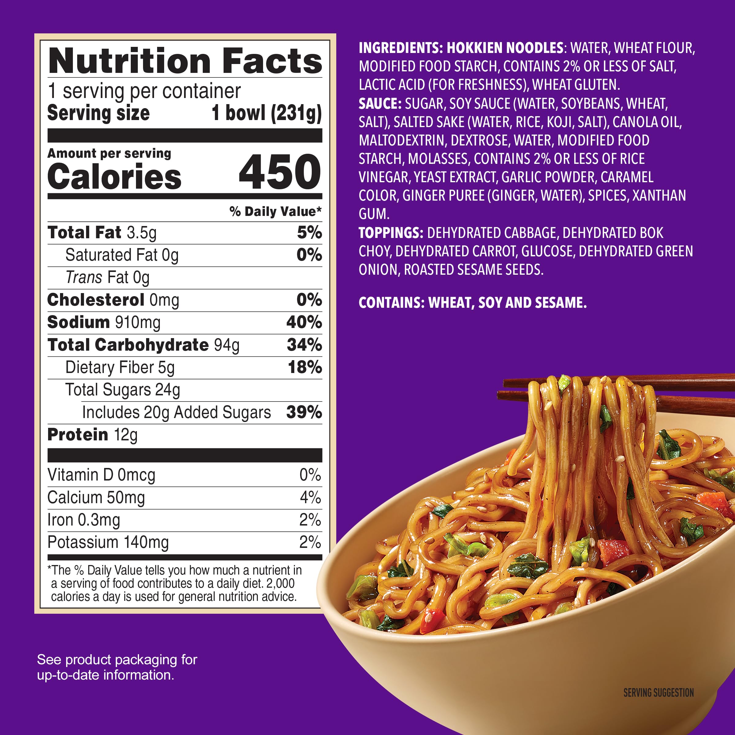 Annie Chun's Teriyaki Noodle Bowl ingredients visible with noodles and vegetables
