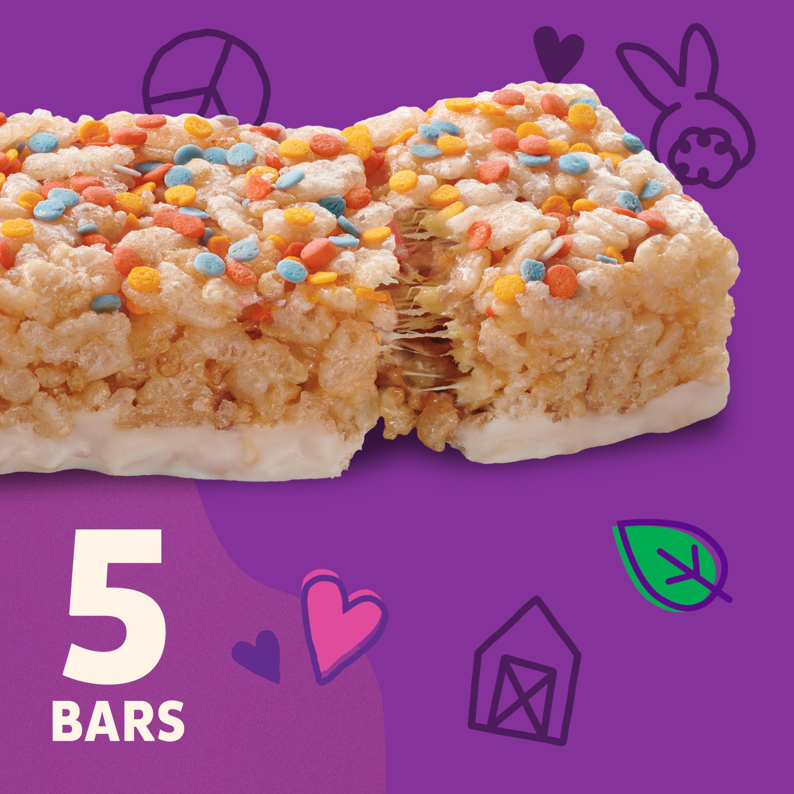 Close-up of Annie's Birthday Cake Crispy Snack Bars texture with gooey bottom coating.