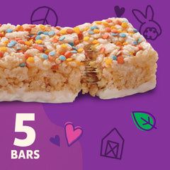 Close-up of Annie's Birthday Cake Crispy Snack Bars texture with gooey bottom coating.