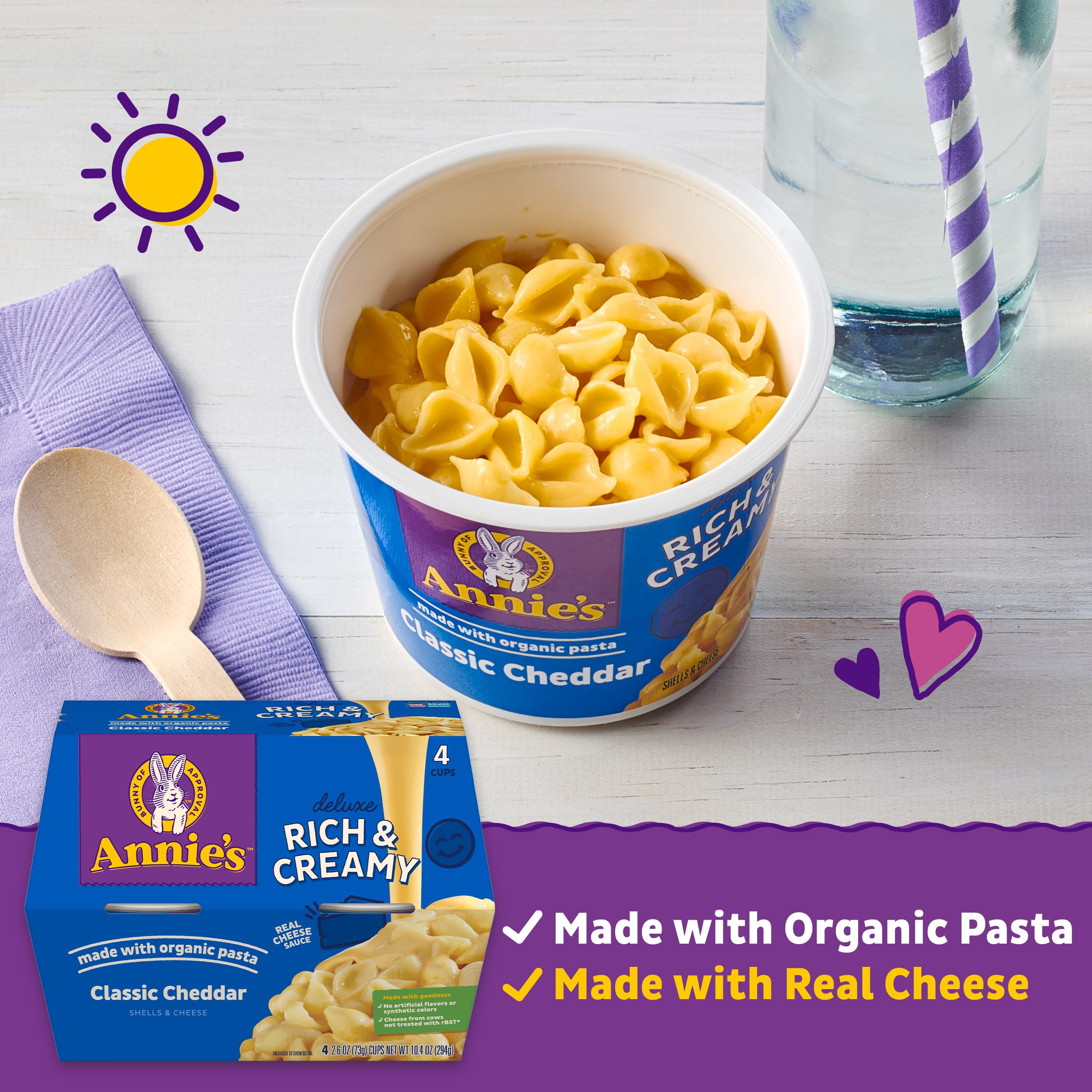 Annie's cheddar cheese sauce close-up emphasizes creamy, rich mac and cheese.