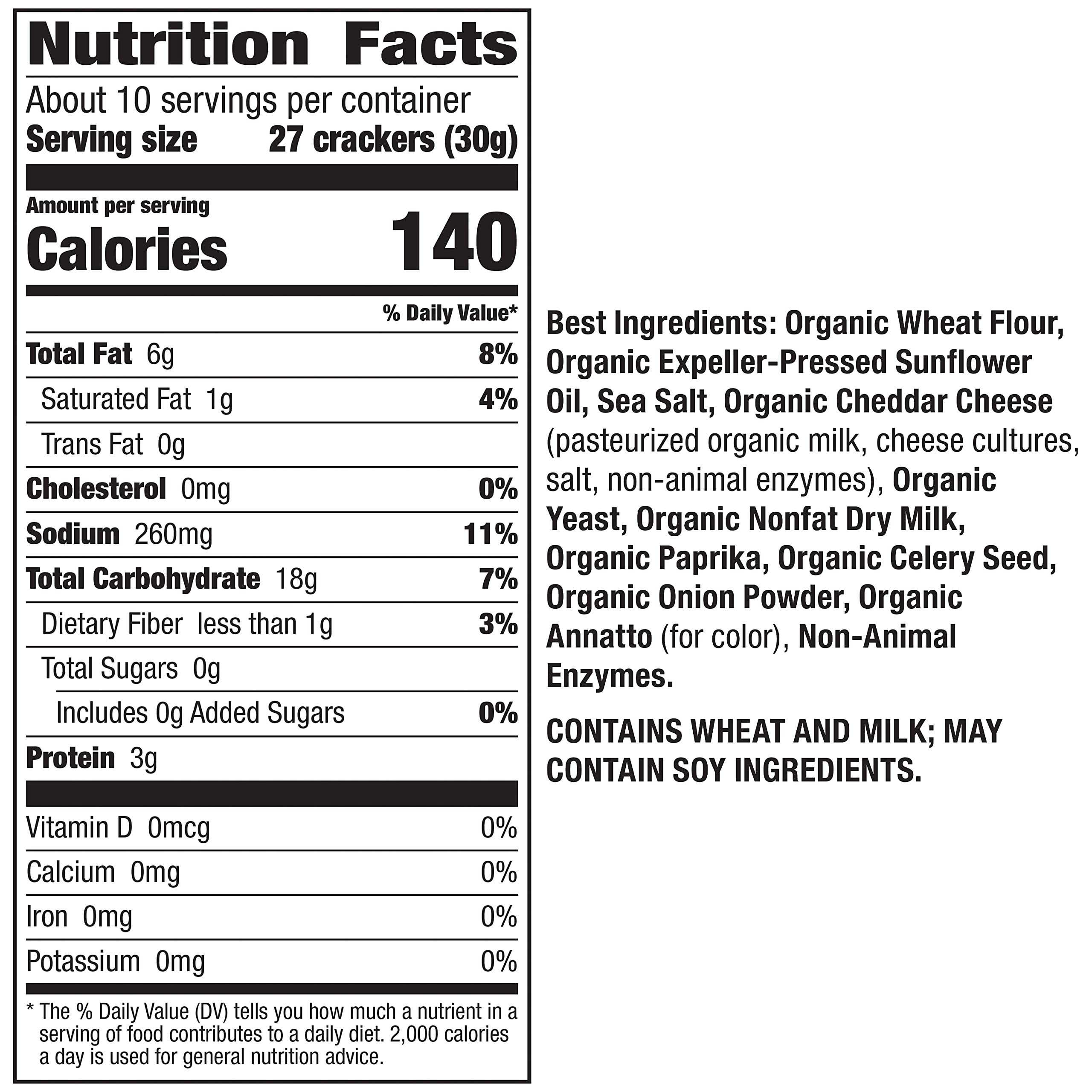 Annie's Cheddar Squares box back highlights ingredients and organic certification.