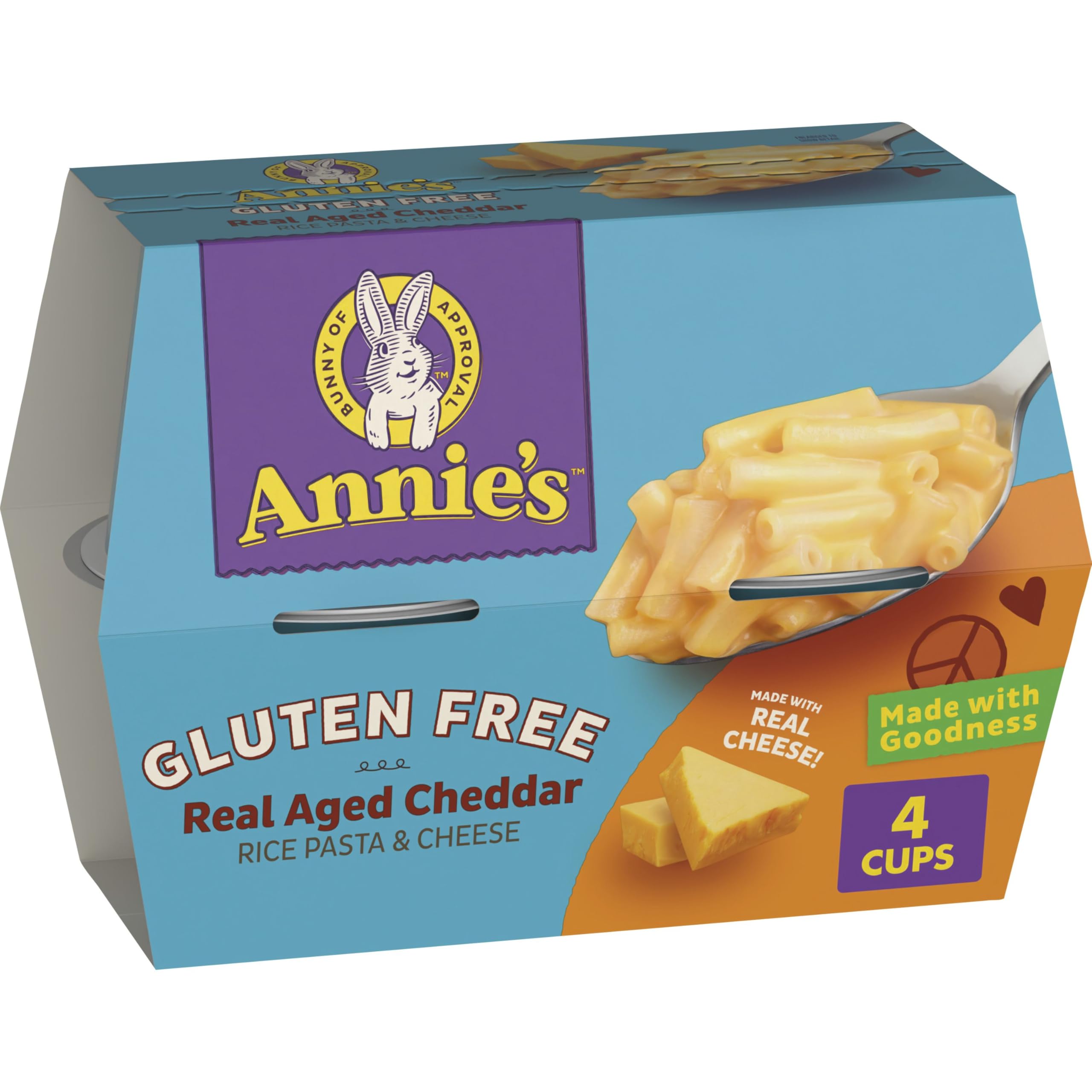 Annie's gluten free microwavable mac and cheese cup with real aged cheddar for quick meals.