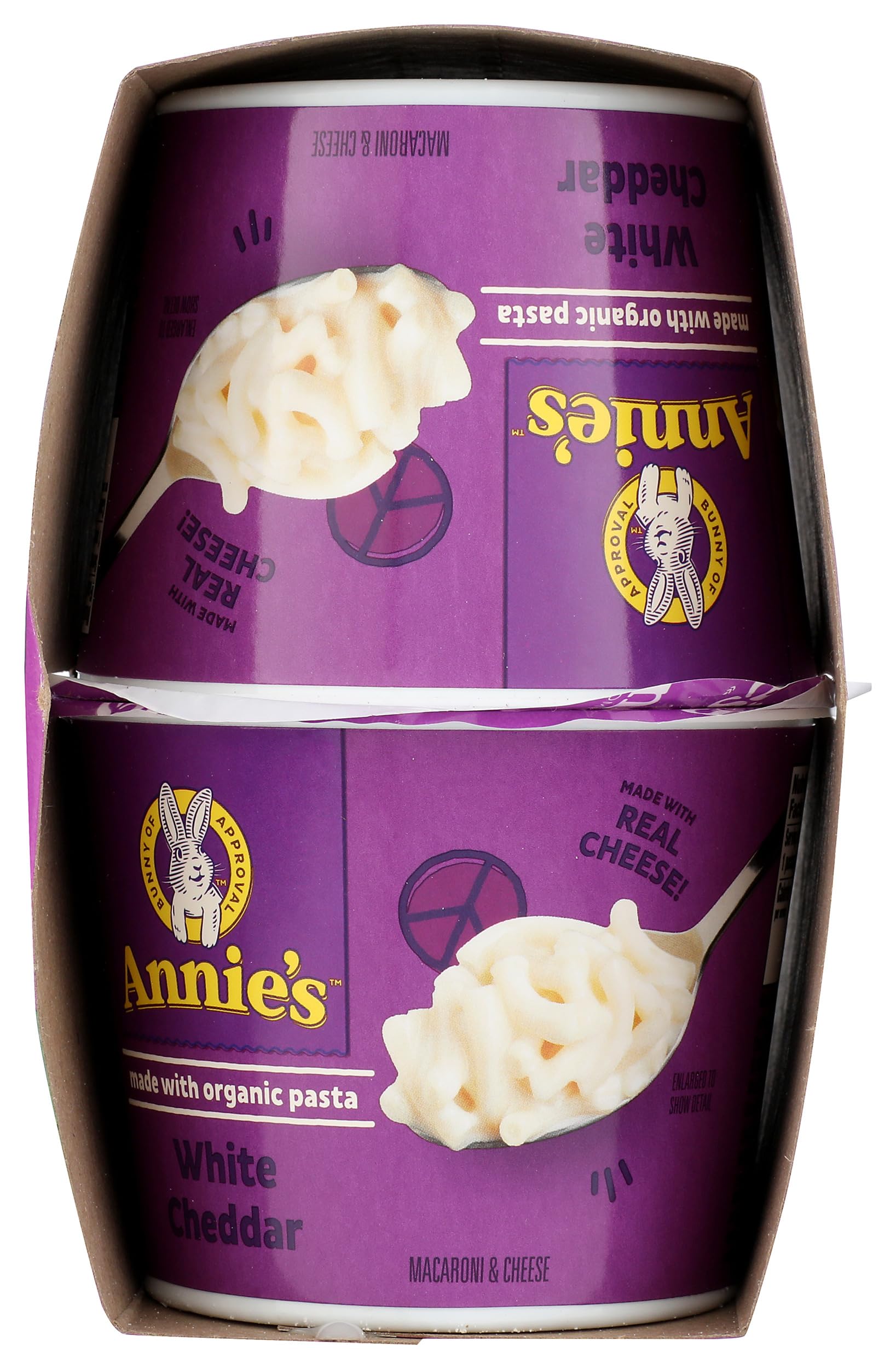 Packaging detail shot of Annie's Homegrown Mac and Cheese White Cheddar 4-pack