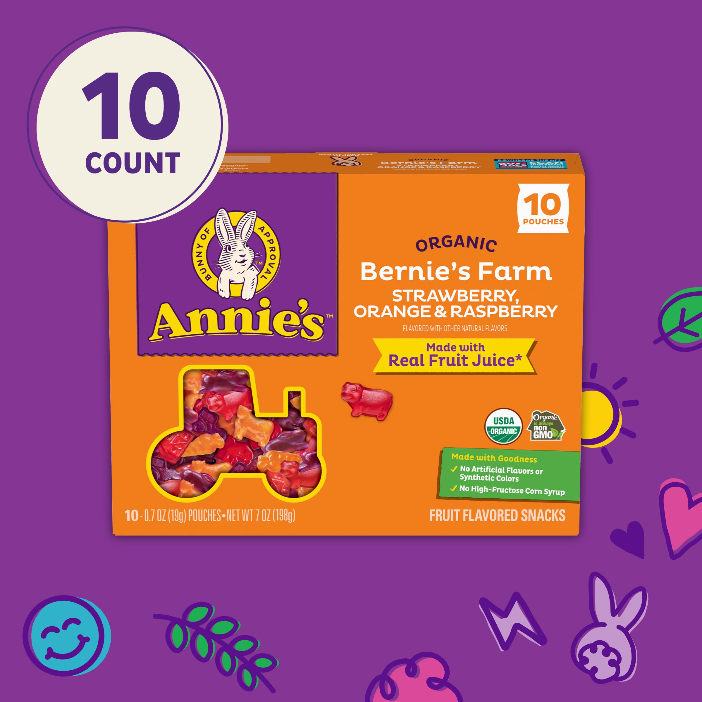 Annie's Organic Bernie's Farm gummies flavored with pear juice concentrate for natural taste.
