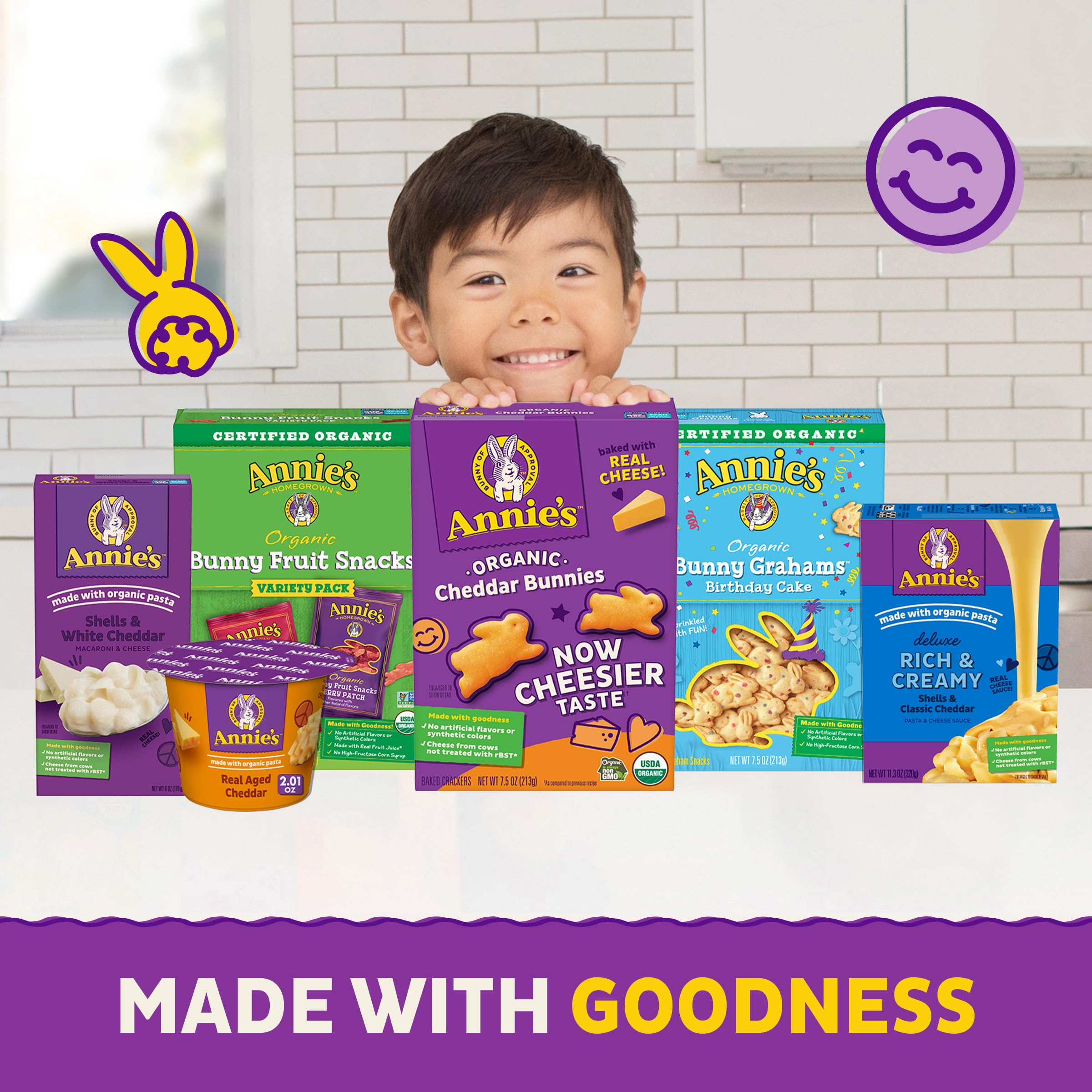 Brightly colored packaging shows gluten-free and organic ingredients at a glance.
