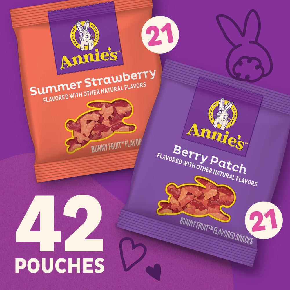 Annie's Organic Bunny Fruit Snacks gummy texture closeup shows cute bunny shapes.