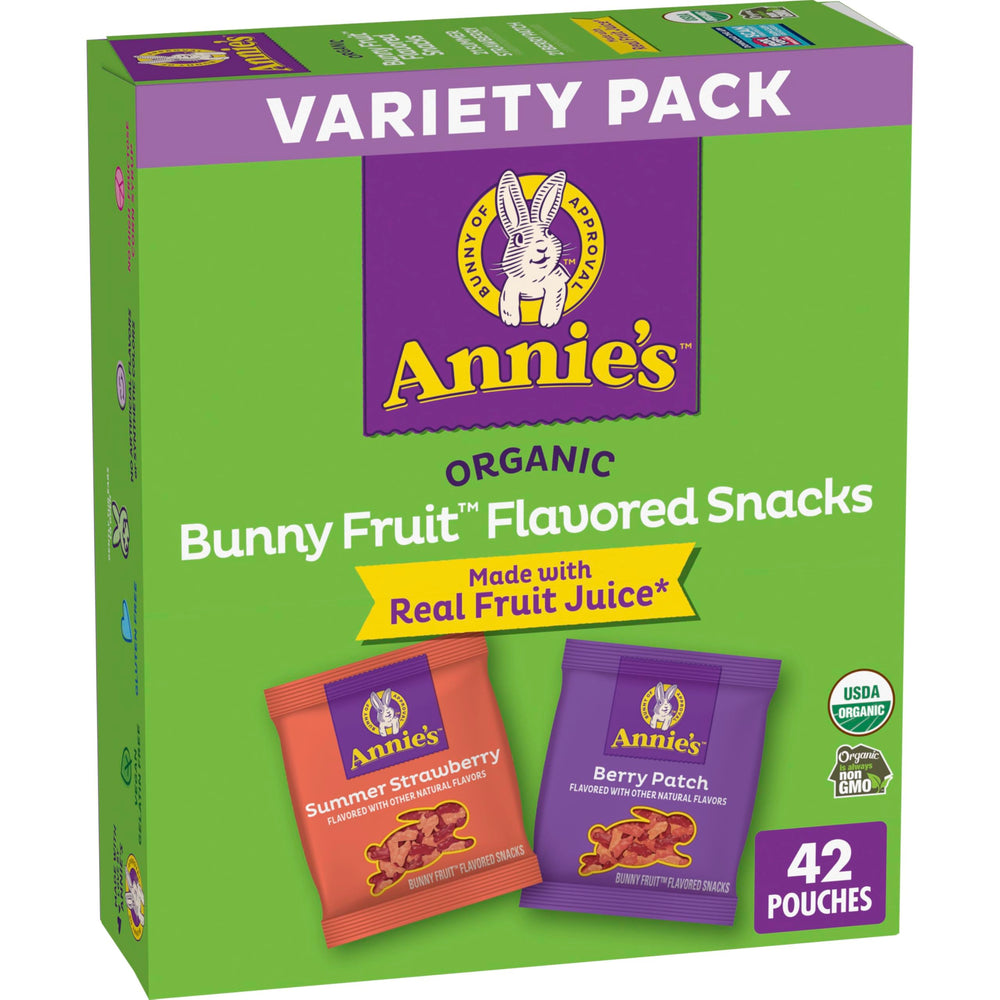Annie's Organic Bunny Fruit Snacks Summer Strawberry pouch for lunchboxes on-the-go.