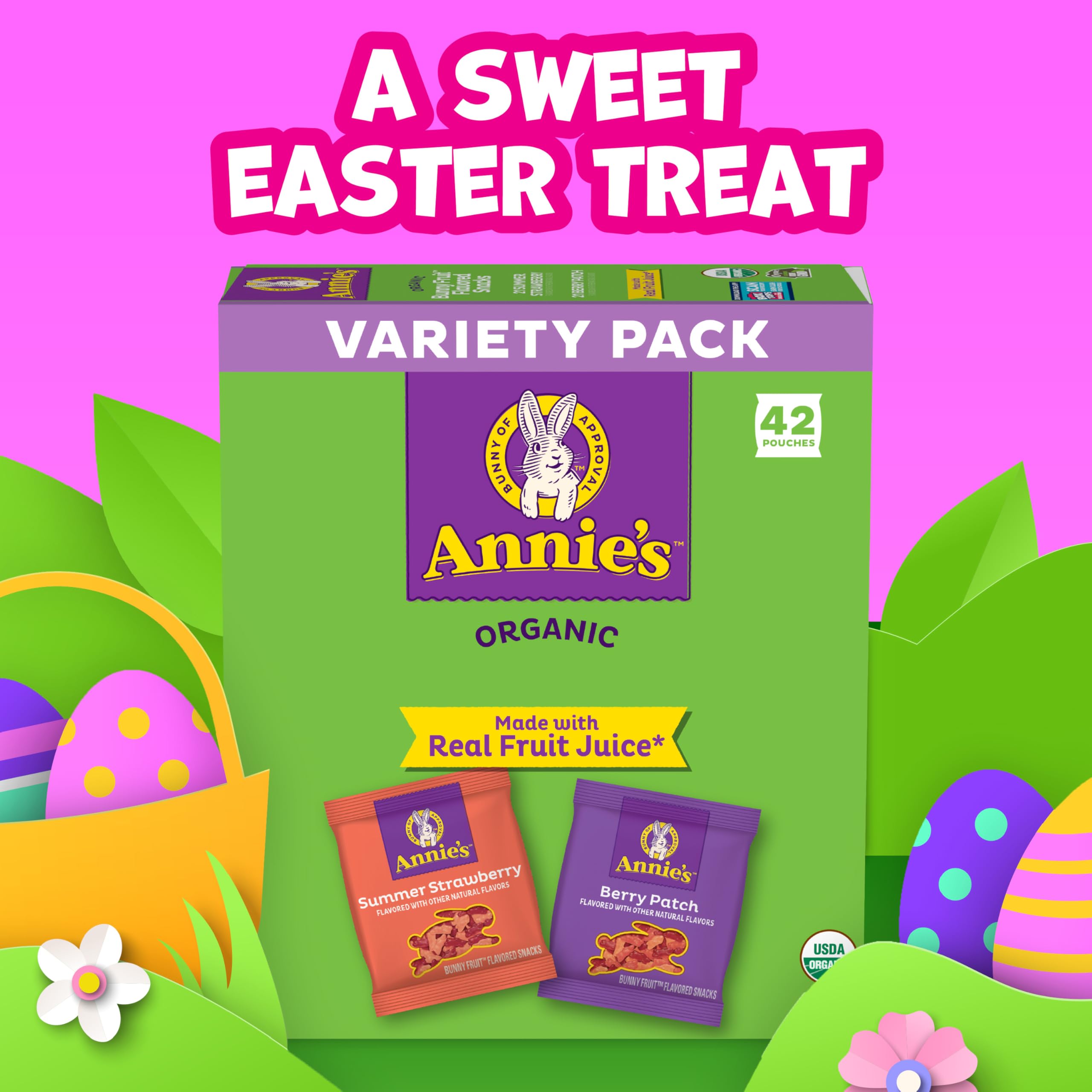 Annie's Organic Bunny Fruit Snacks Variety Pack pouches convenient for party favors.