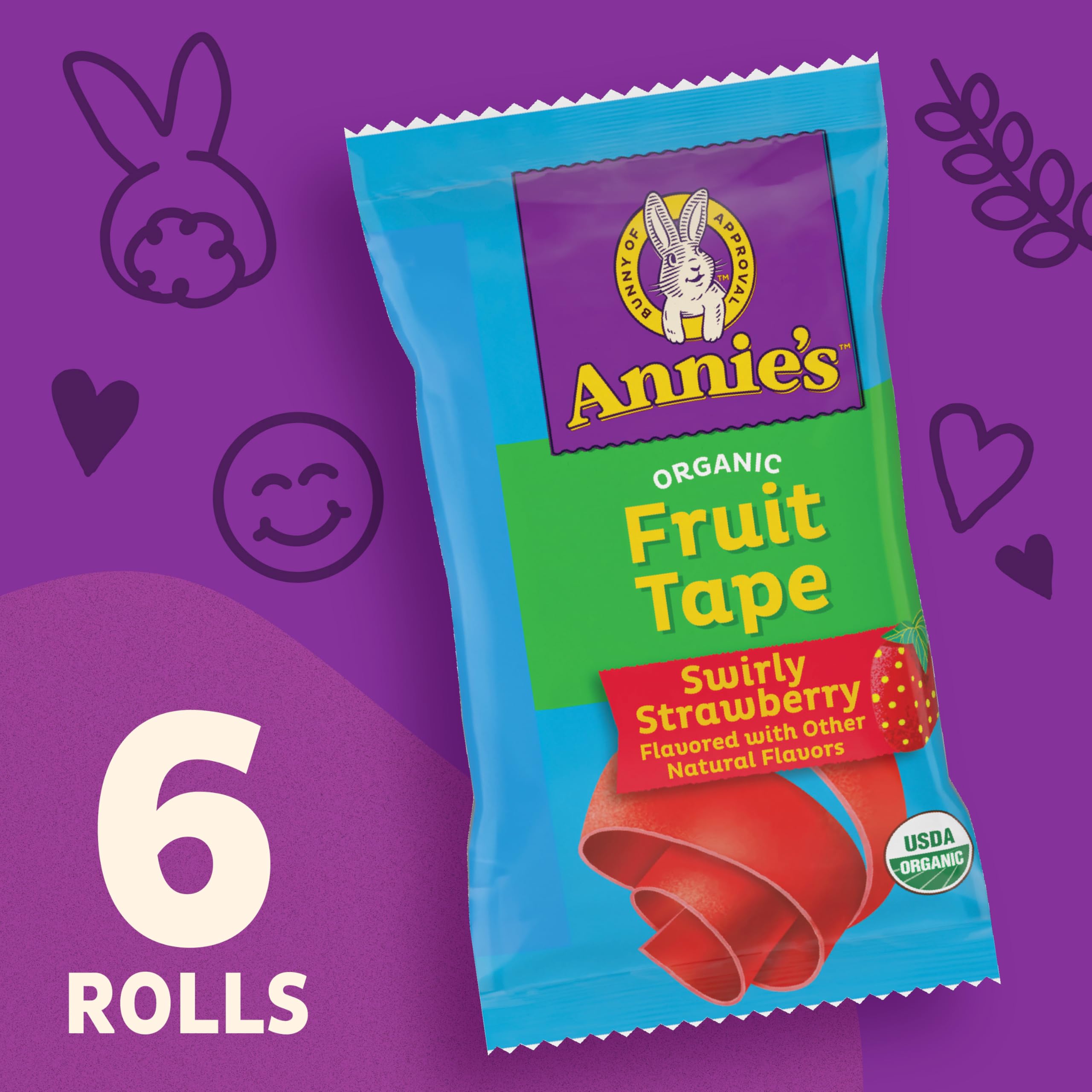 Annie's Swirly Strawberry packaging highlights organic, non-GMO ingredients.