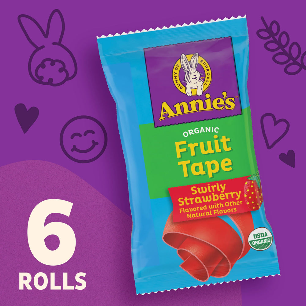 Annie's Swirly Strawberry packaging highlights organic, non-GMO ingredients.