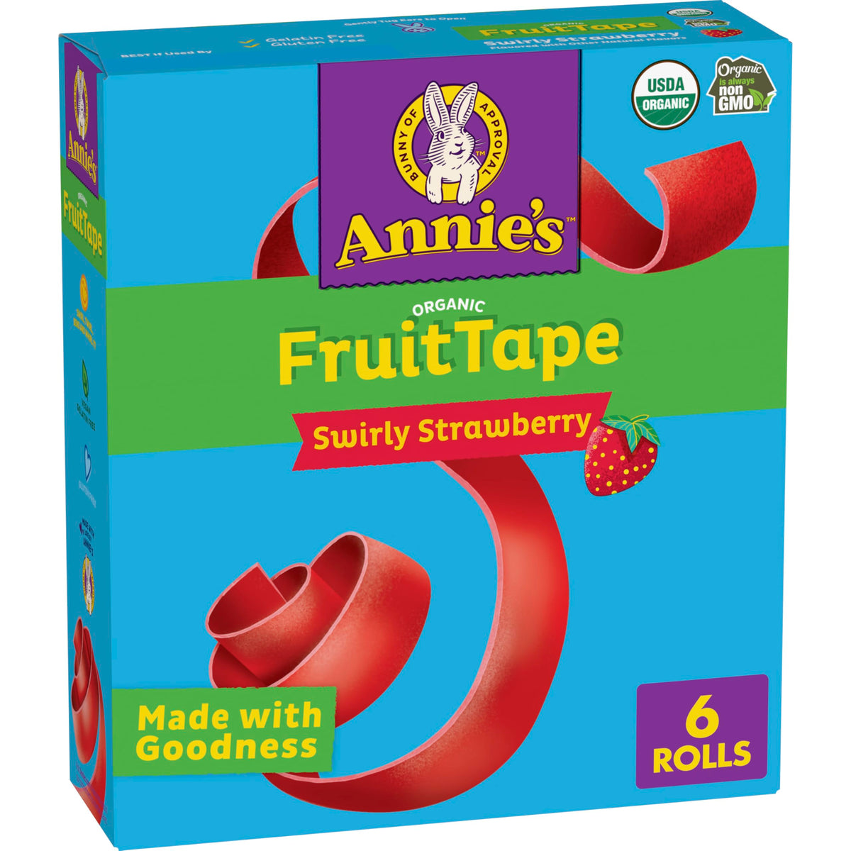Annie's Organic Fruit Tape Swirly Strawberry rolls for lunchbox fun.