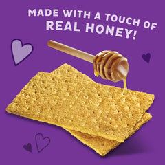 Closeup of Annie's Organic Honey Graham Crackers pack showing whole grain goodness