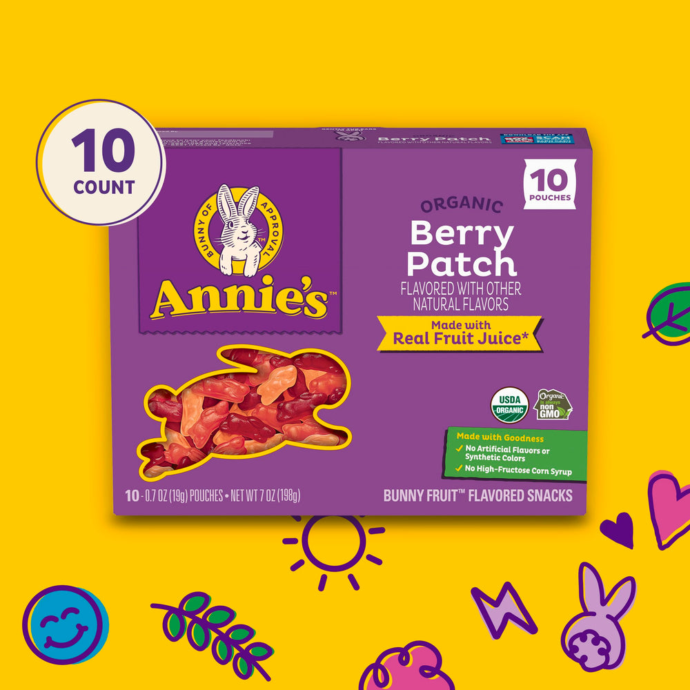 Organic Berry Patch snacks made with real fruit juice and pear concentrate