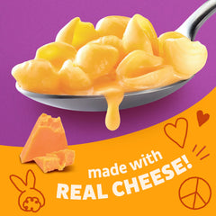 Close-up of creamy cheddar sauce on Annie's shells.