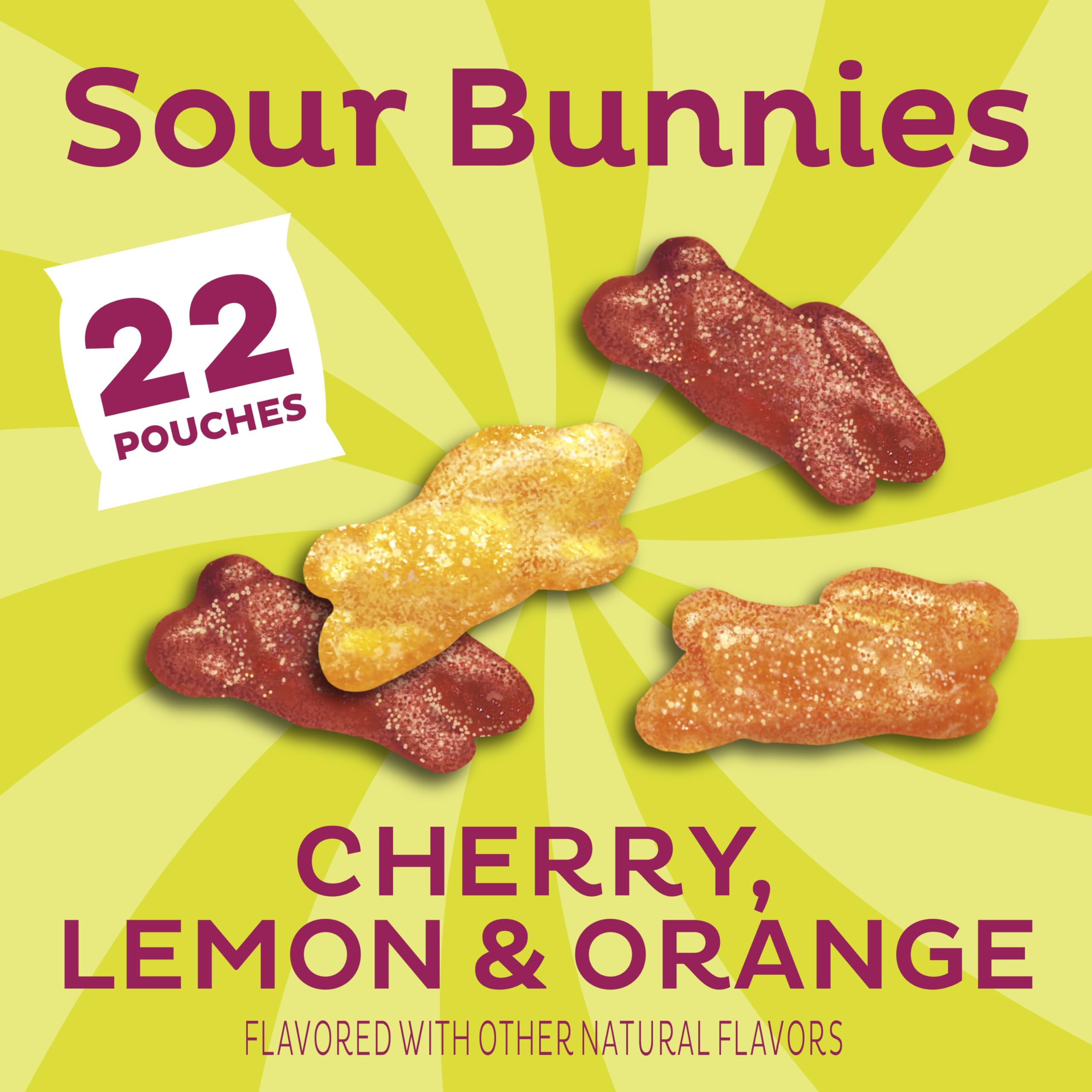 Annie's Sour Bunnies three flavors cherry lemon orange in one pack.