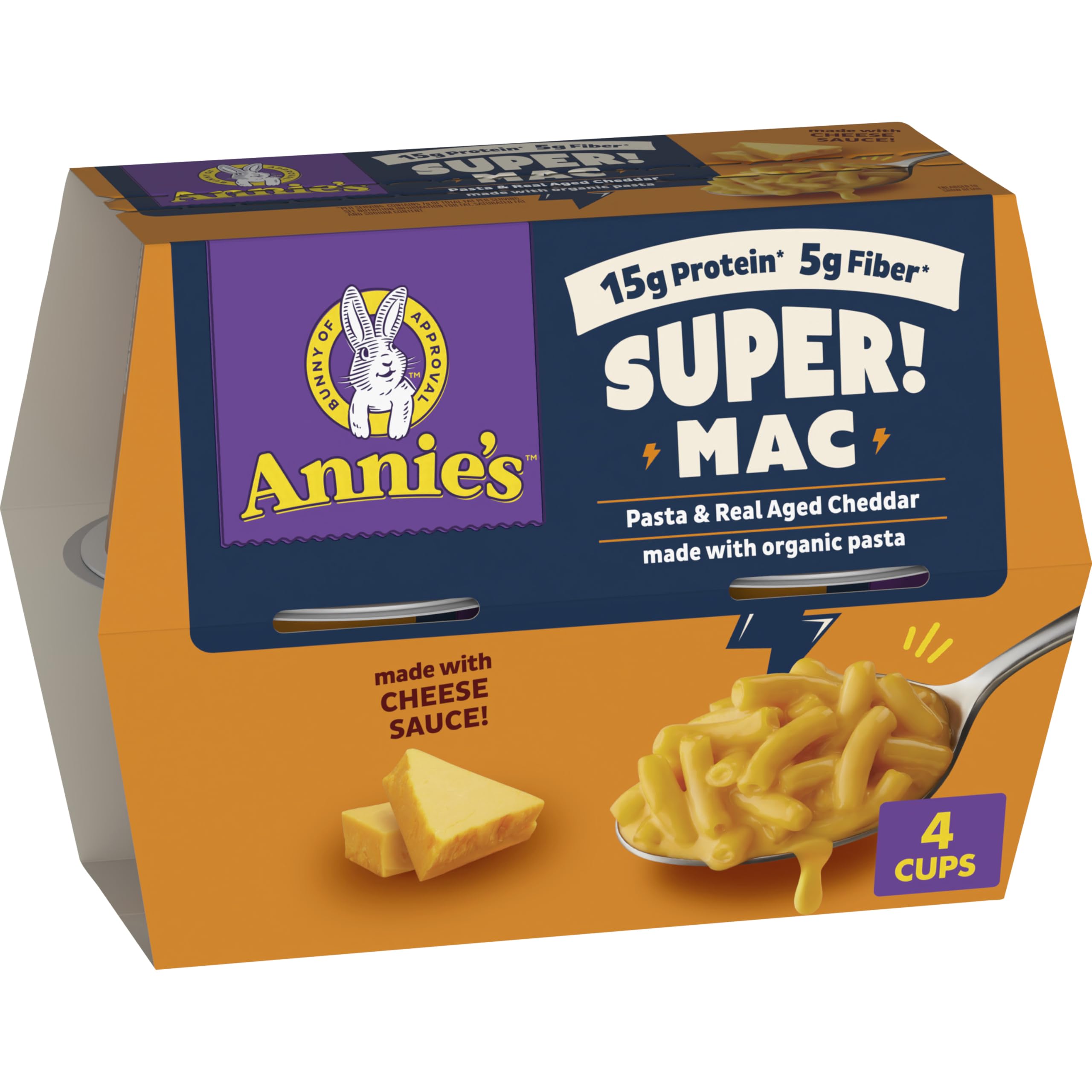 Annie's Super! Mac microwave cups on a counter, ready for a quick family meal.