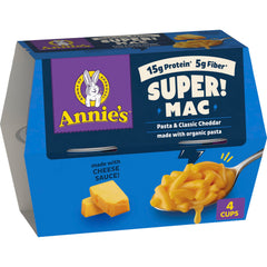 Annie's Super! Mac cup front view shows quick heat-and-serve convenience.