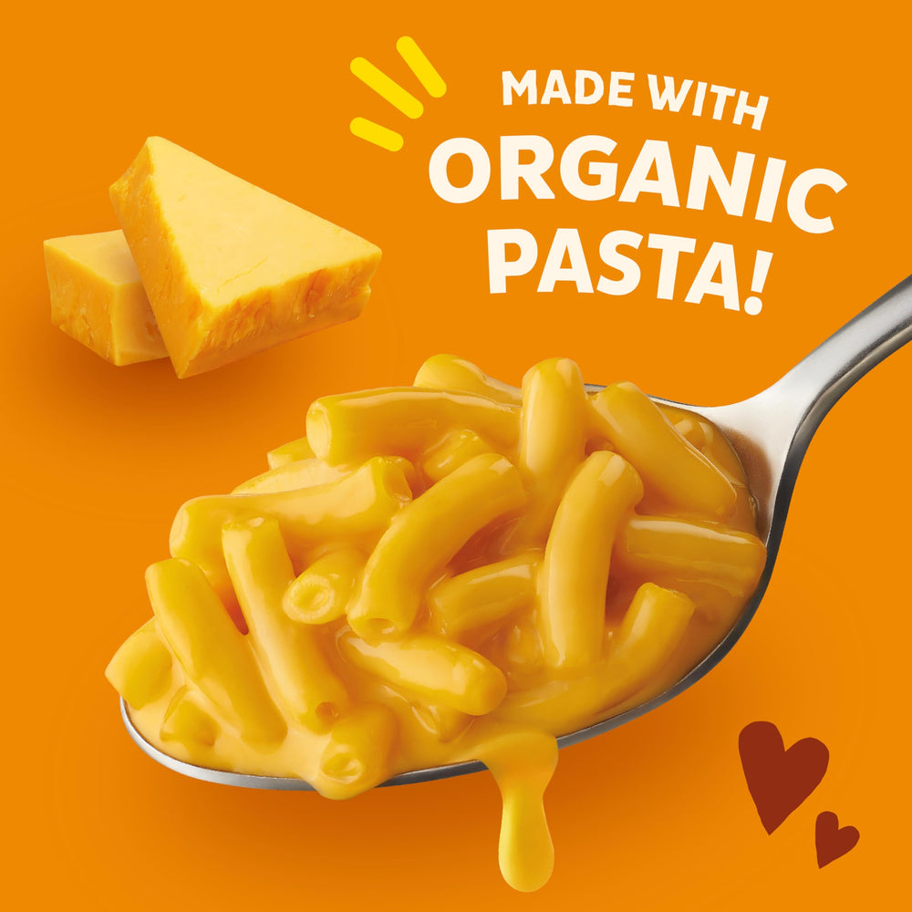 Organic pasta strands in Annie's Super! Mac cup, a comforting quick bite.
