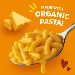 Organic pasta strands in Annie's Super! Mac cup, a comforting quick bite.
