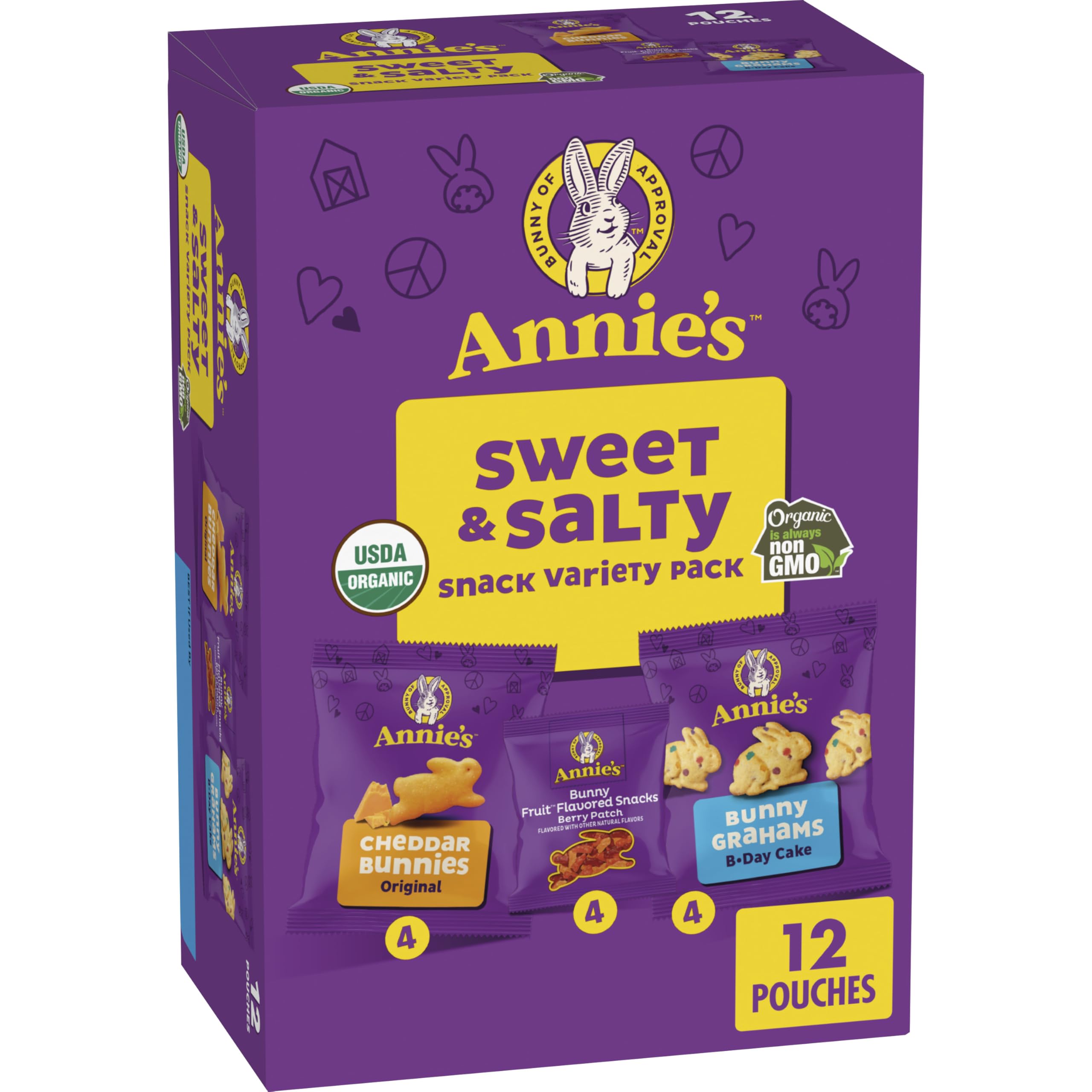 Annie's Sweet and Salty Variety Pack front view, easy school snacks.
