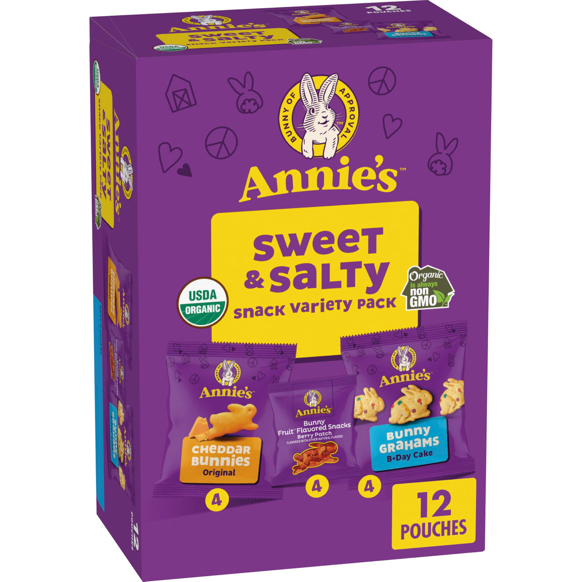 Annie's Sweet and Salty Variety Pack front view, easy school snacks.
