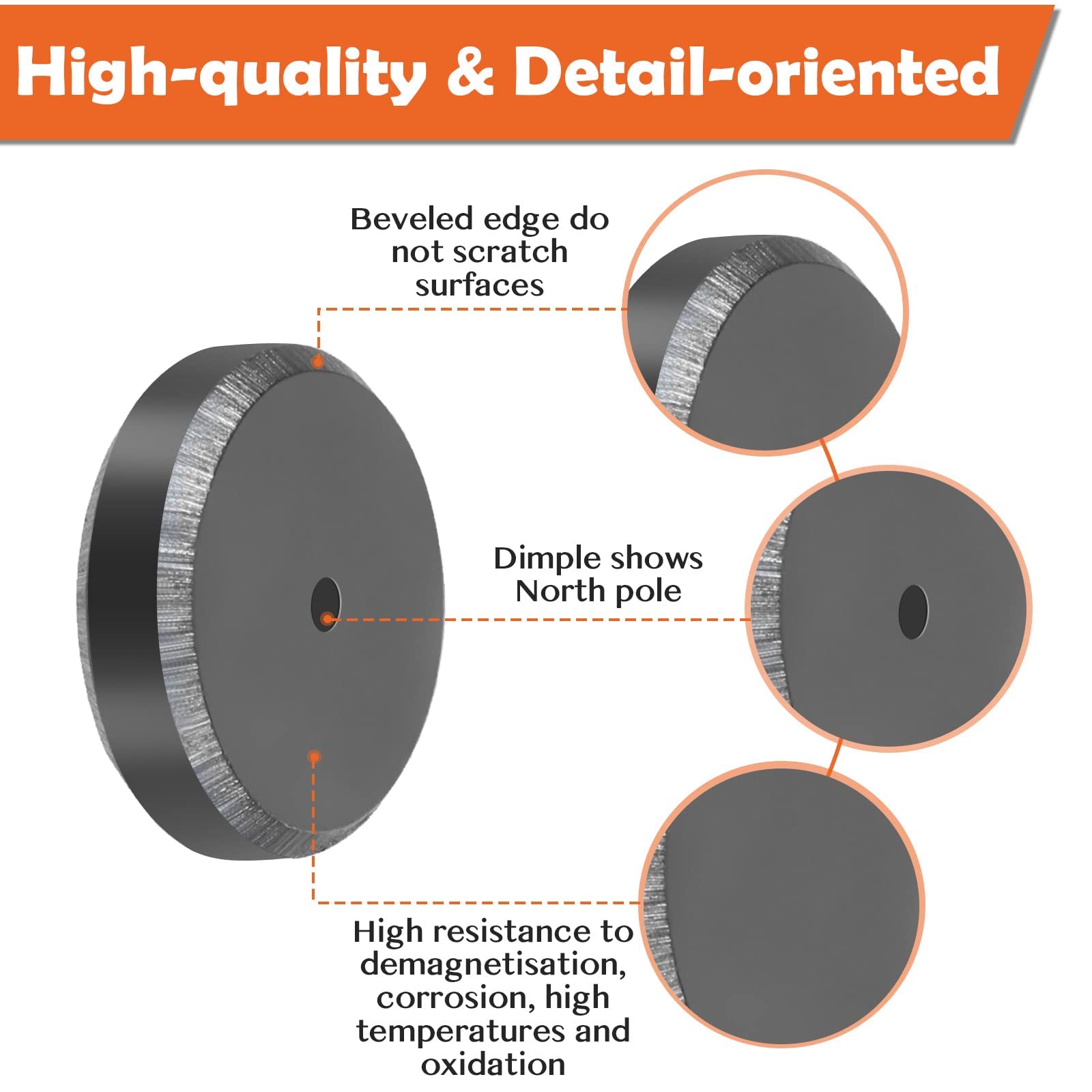 Anpro magnets with bevelled edges protect delicate surfaces during use.