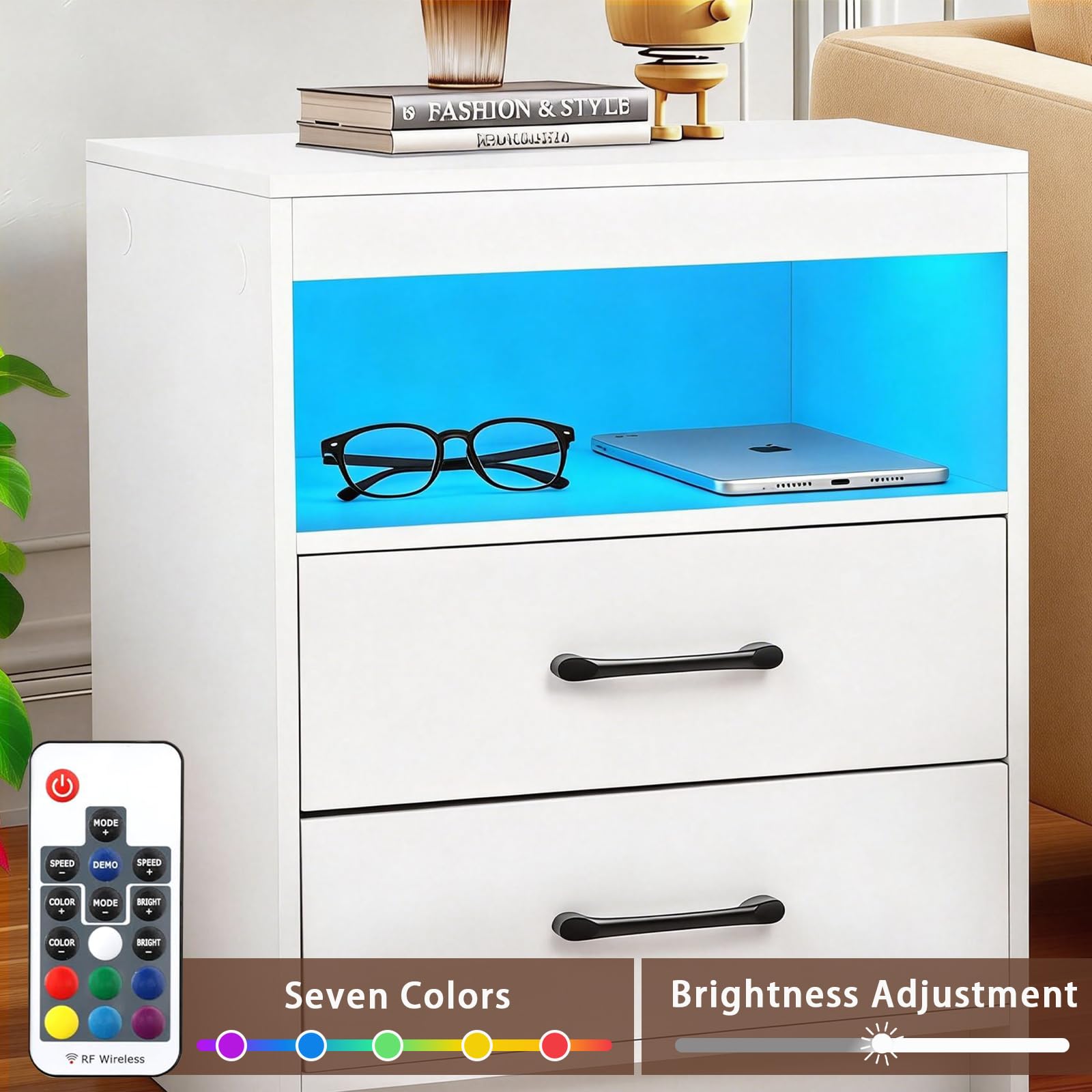 Ansefe nightstand keeps cords tidy and surfaces stylish in any room