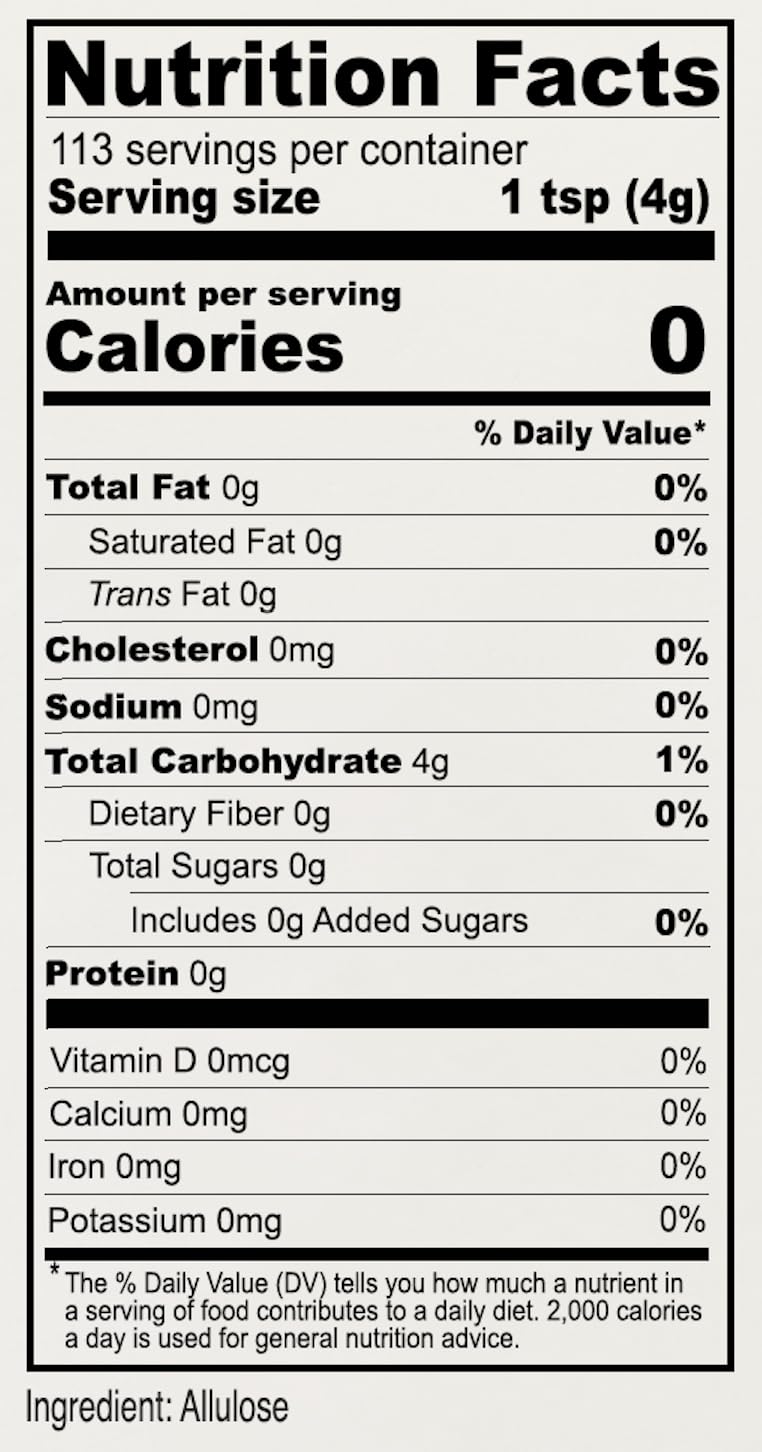 Anthony's Allulose Sweetener pouring shot emphasizes zero net carb and low calorie appeal.