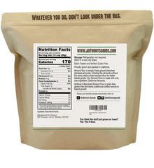 Anthony's Blanched Almond Flour packaging close-up emphasizes vegan and gluten-free qualities.